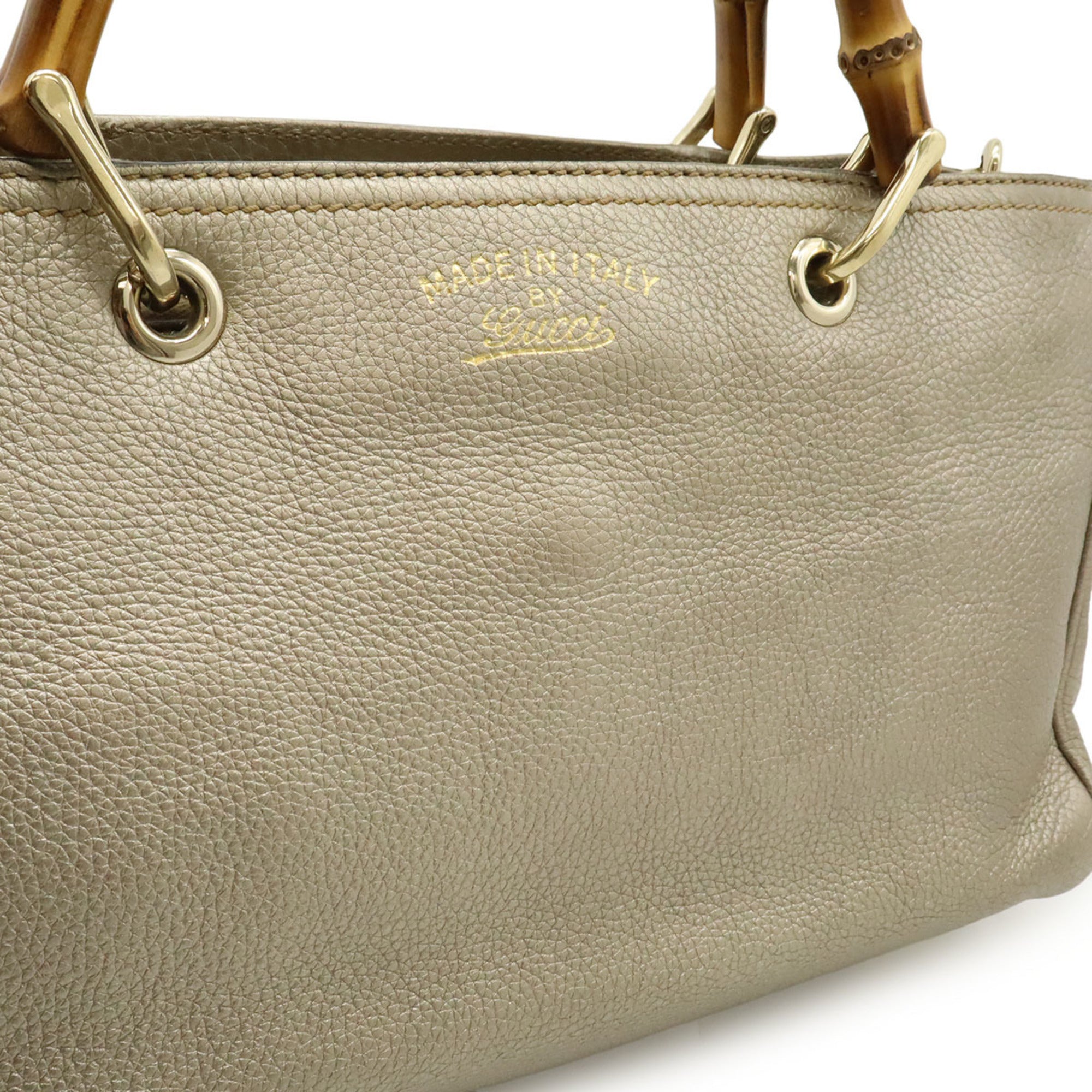 Gucci Champagne Gold Leather Bamboo Handbag Shoulder Bag Tote Bag (Pre-Owned)