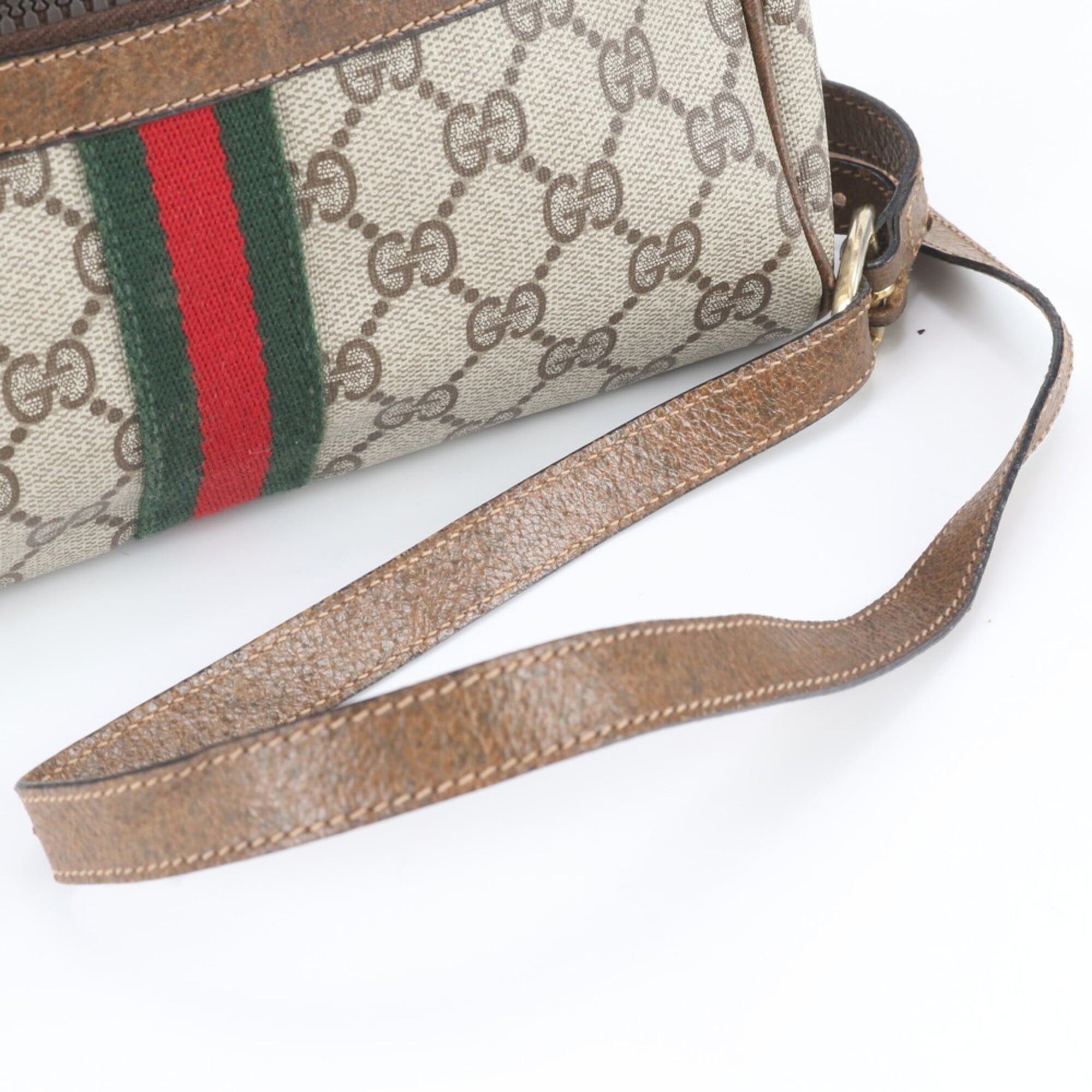 Gucci Beige Leather Coated Canvas Shoulder Bag (Pre-Owned)