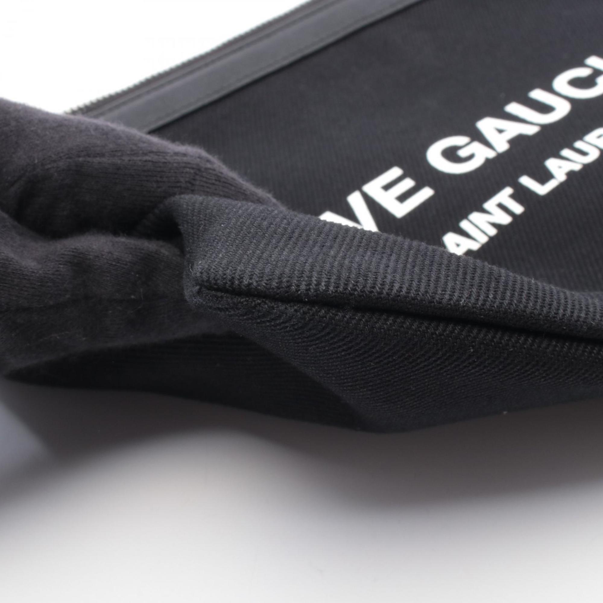 Yves Saint Laurent Black Canvas Leather Clutch Bag Handbag (Pre-Owned)