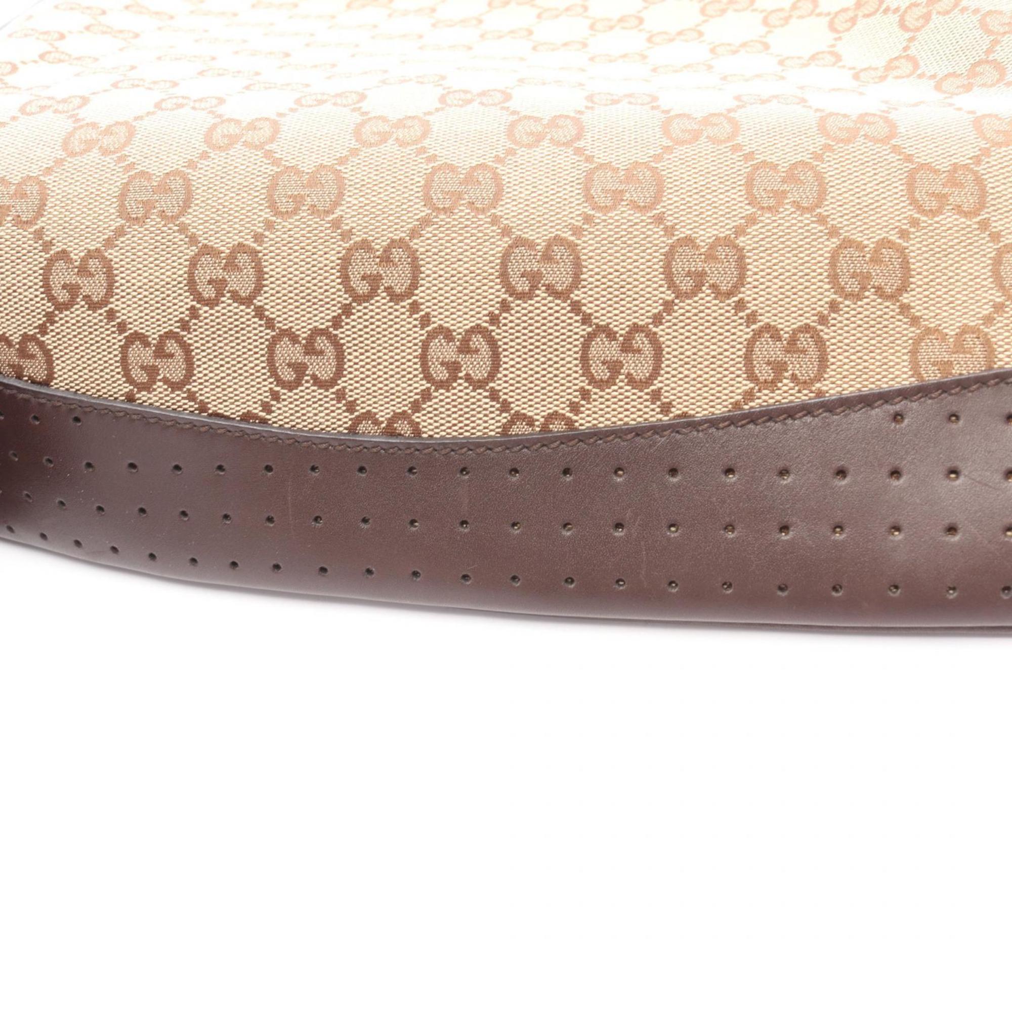 Gucci Beige Brown Gg Canvas Leather Shoulder Bag (Pre-Owned)