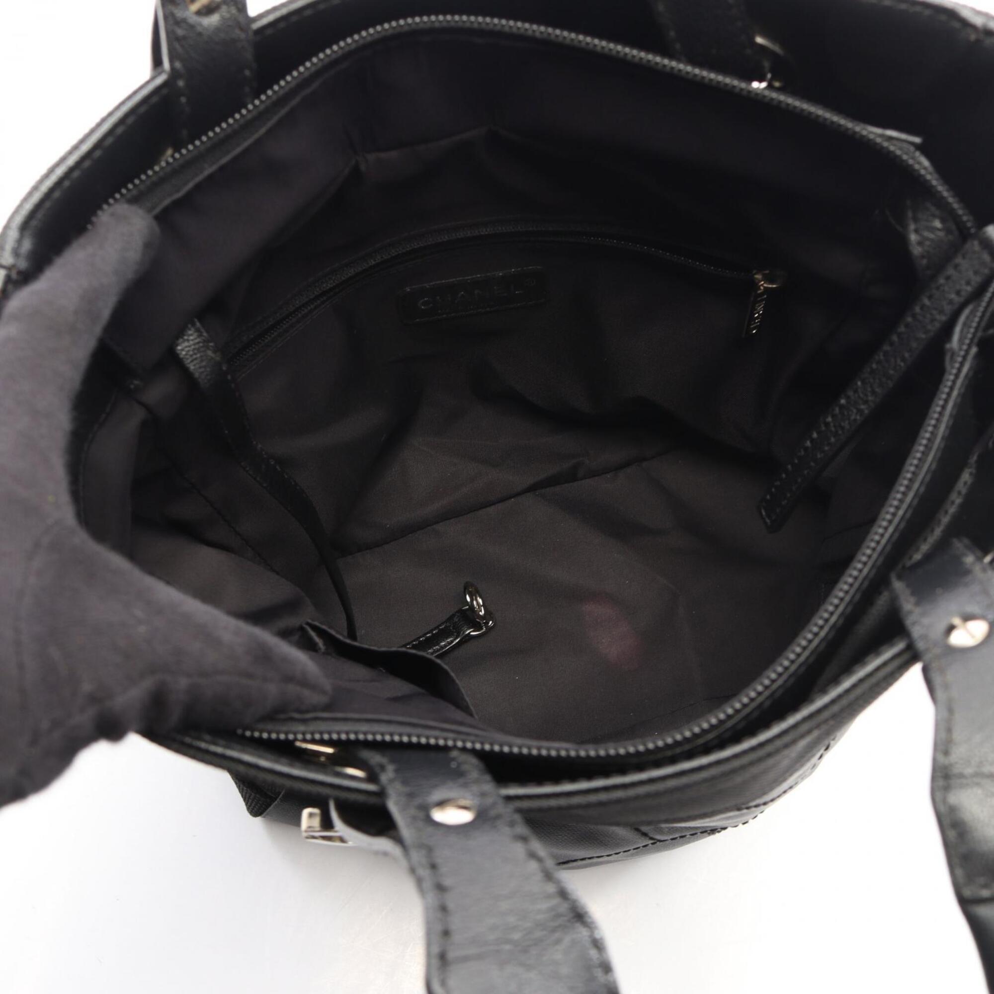Chanel Black Coated Canvas Leather Handbag Tote Bag (Pre-Owned)