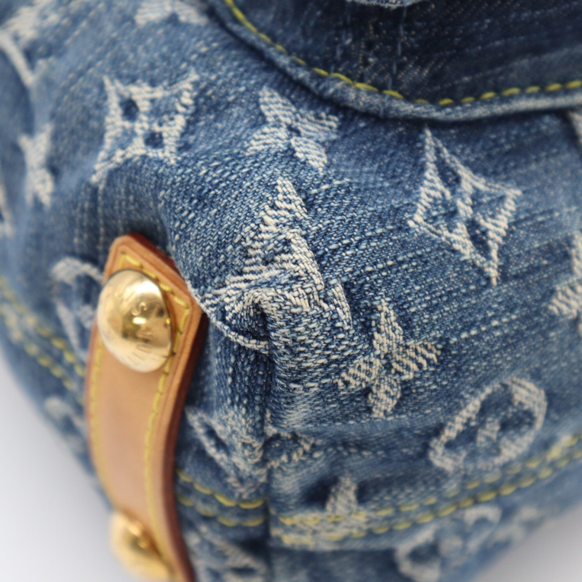 Louis Vuitton Monogram Denim Beige Blue Cotton Leather Shoulder Bag (Pre-Owned)