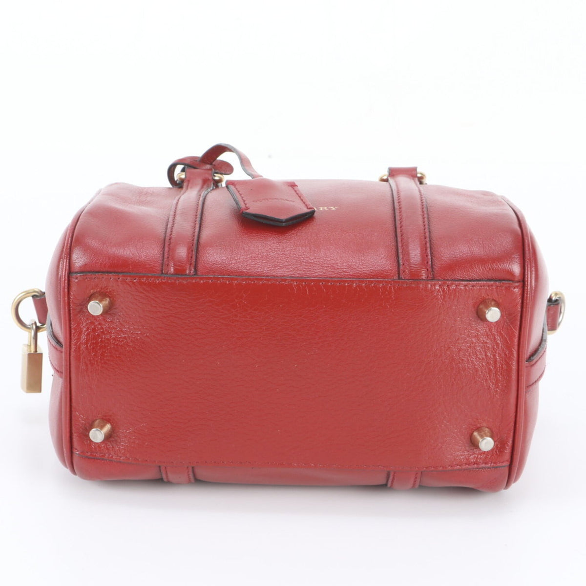 Burberry Red Color Leather Boston Bag Handbag Tote Bag (Pre-Owned)