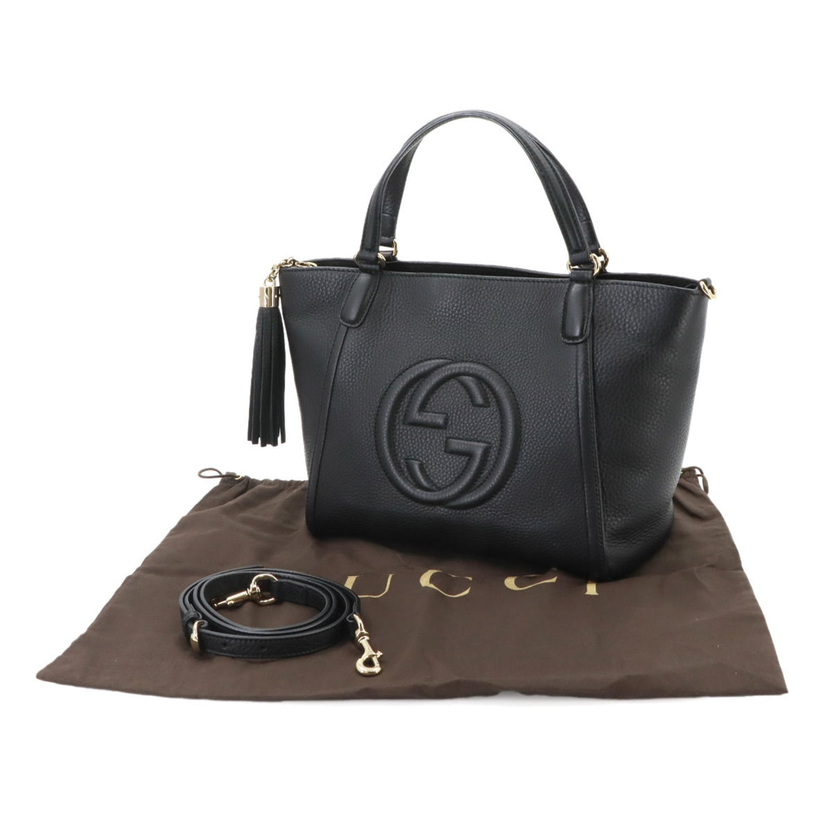 Gucci Soho Black Leather Handbag Shoulder Bag Tote Bag (Pre-Owned)