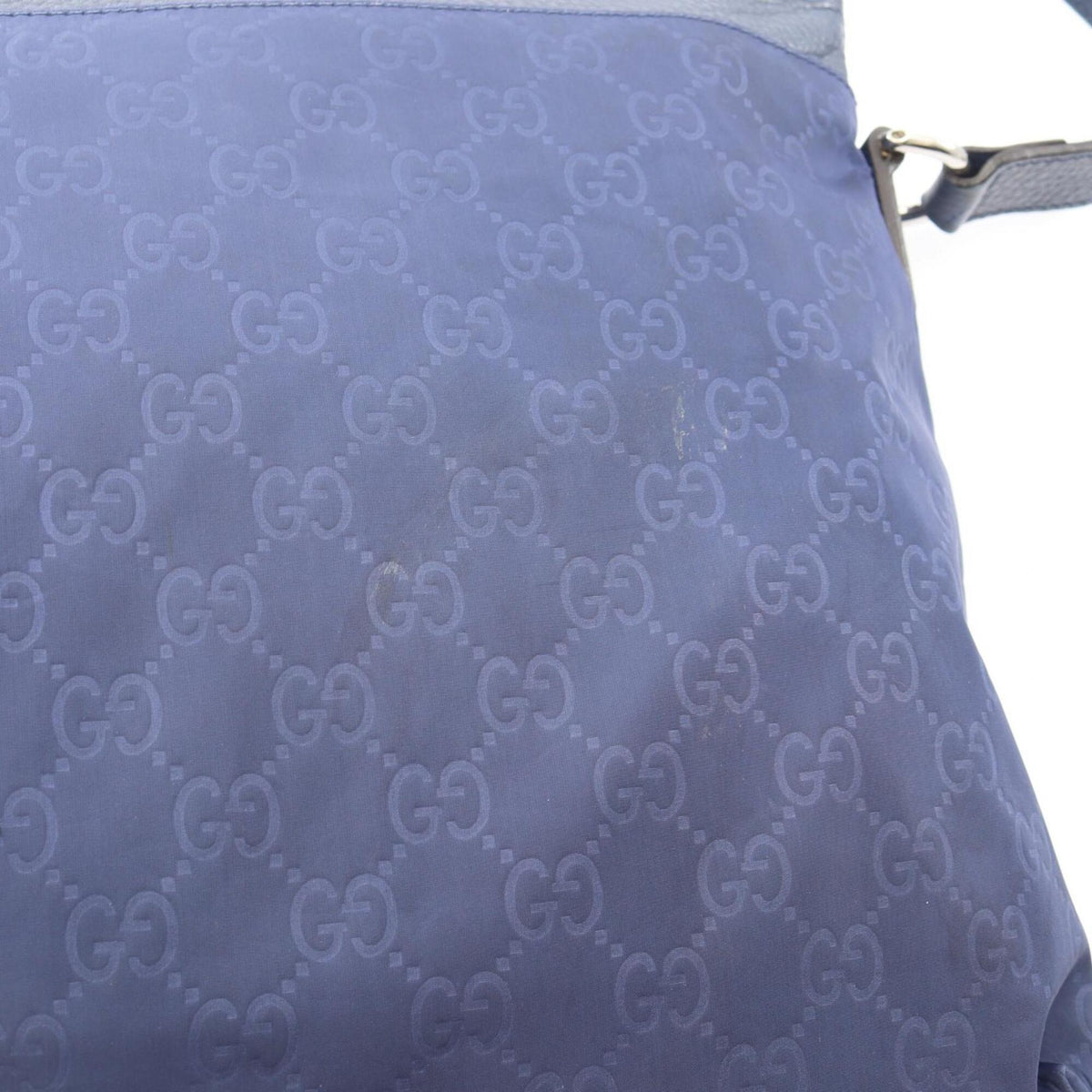 Gucci Blue Nylon Leather Handbag Shoulder Bag (Pre-Owned)