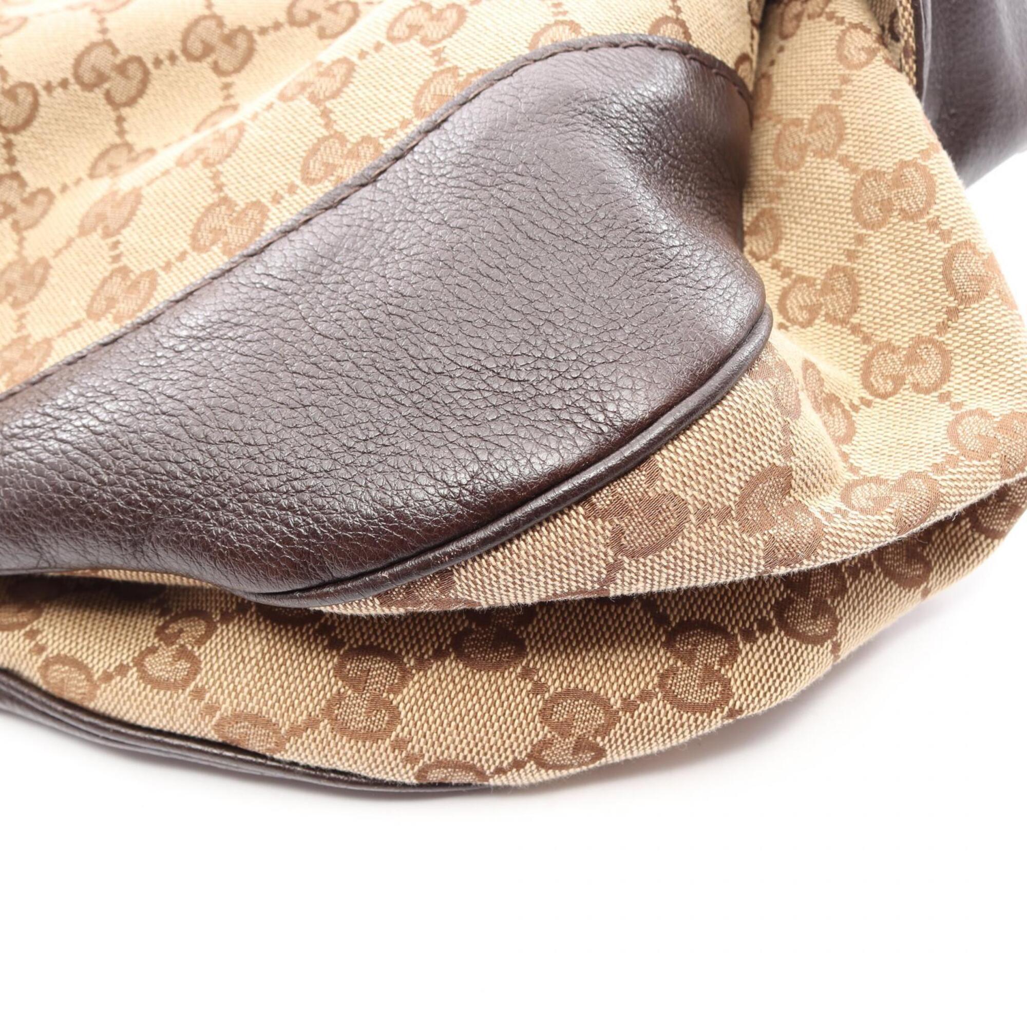 Gucci Beige Brown Canvas Leather Handbag Shoulder Bag (Pre-Owned)