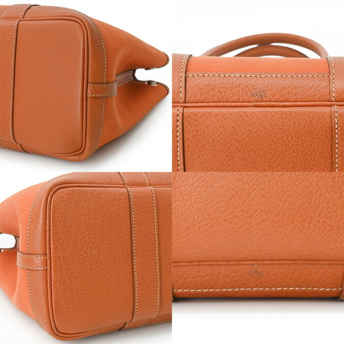 Hermes Garden Brown Orange Negonda Leather Canvas Handbag Tote Bag (Pre-Owned)