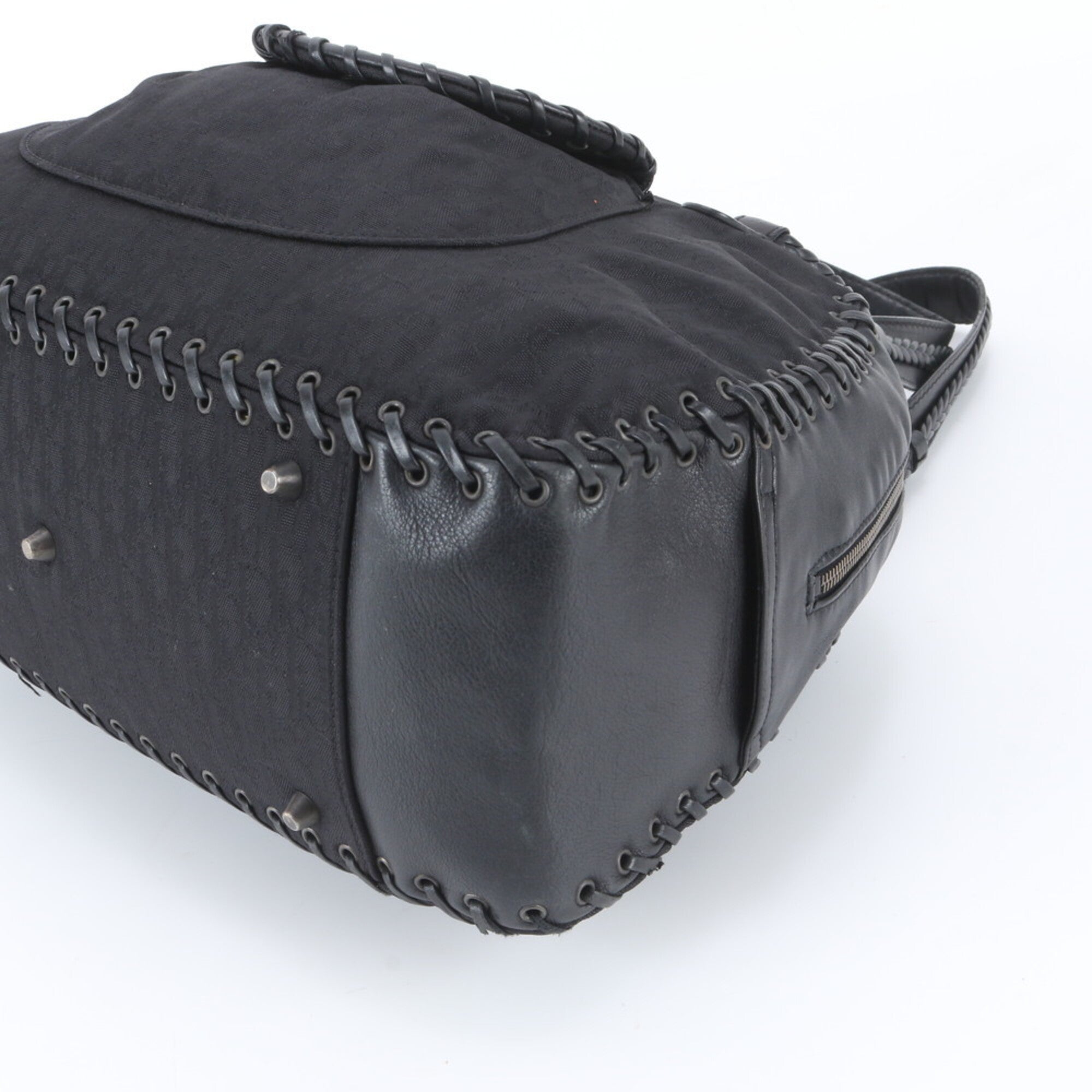 Christian Dior Black Leather Nylon Handbag Shoulder Bag Tote Bag (Pre-Owned)
