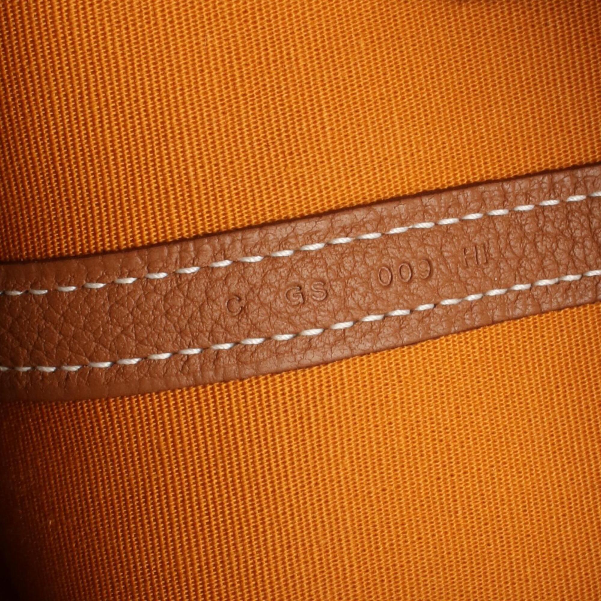 Hermes Brown Orange Saffron Toile Officier Negonda Leather Handbag Tote Bag (Pre-Owned)