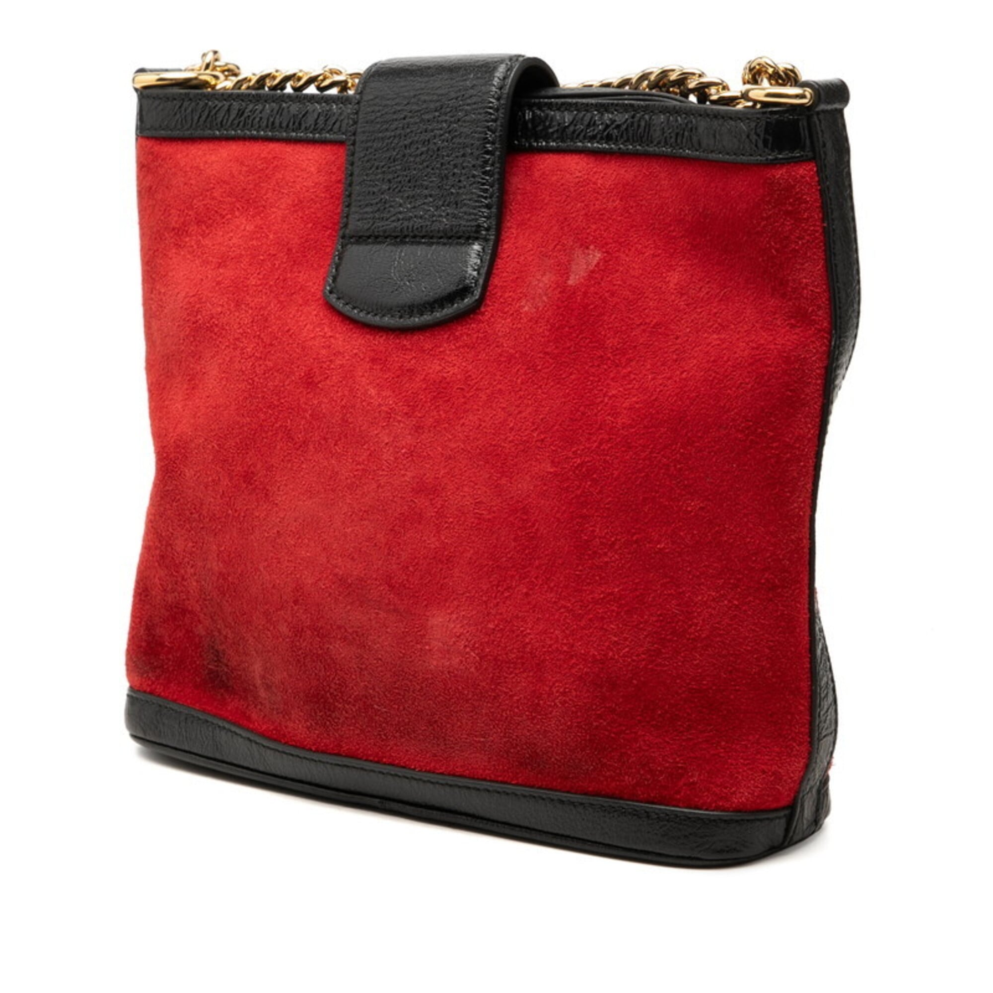 Gucci Black Red Color Suede Leather Shoulder Bag (Pre-Owned)
