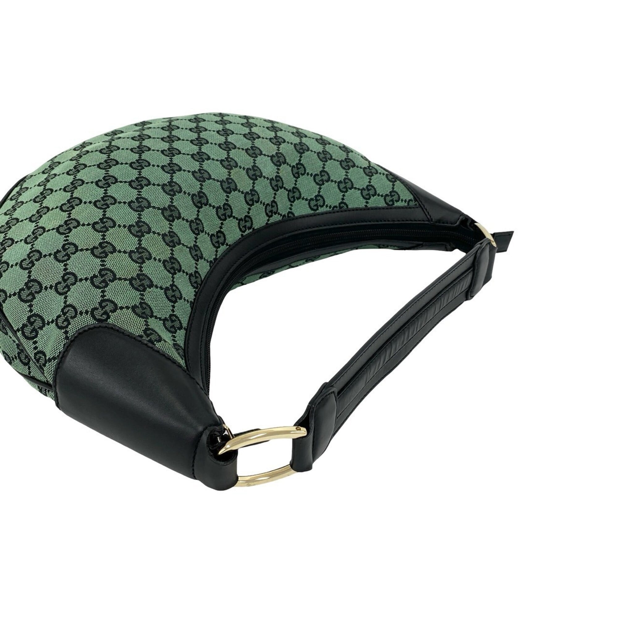 Gucci Black Green Canvas Leather Handbag Shoulder Bag (Pre-Owned)