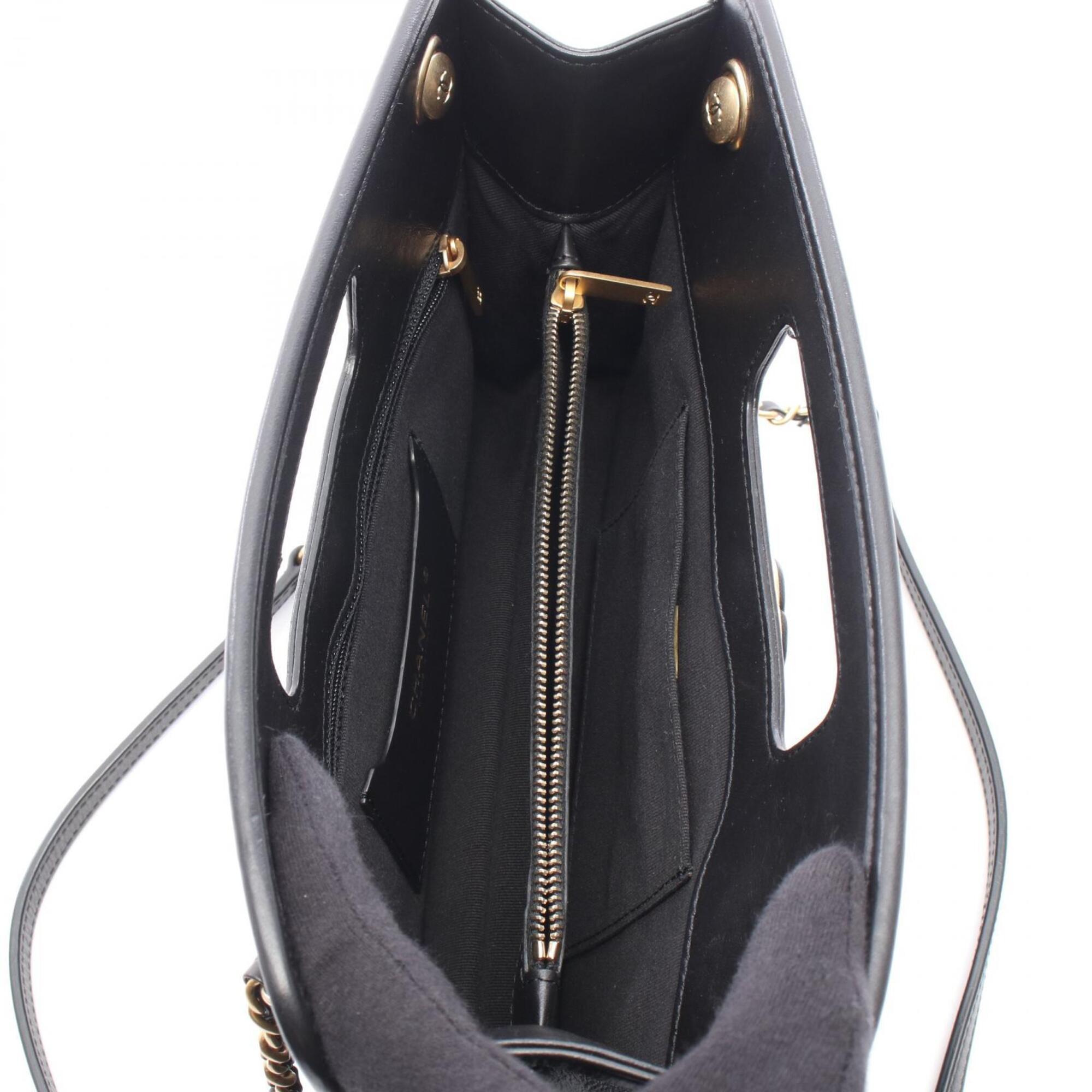 Chanel Black Leather Handbag Shopping Bag Shoulder Bag (Pre-Owned)