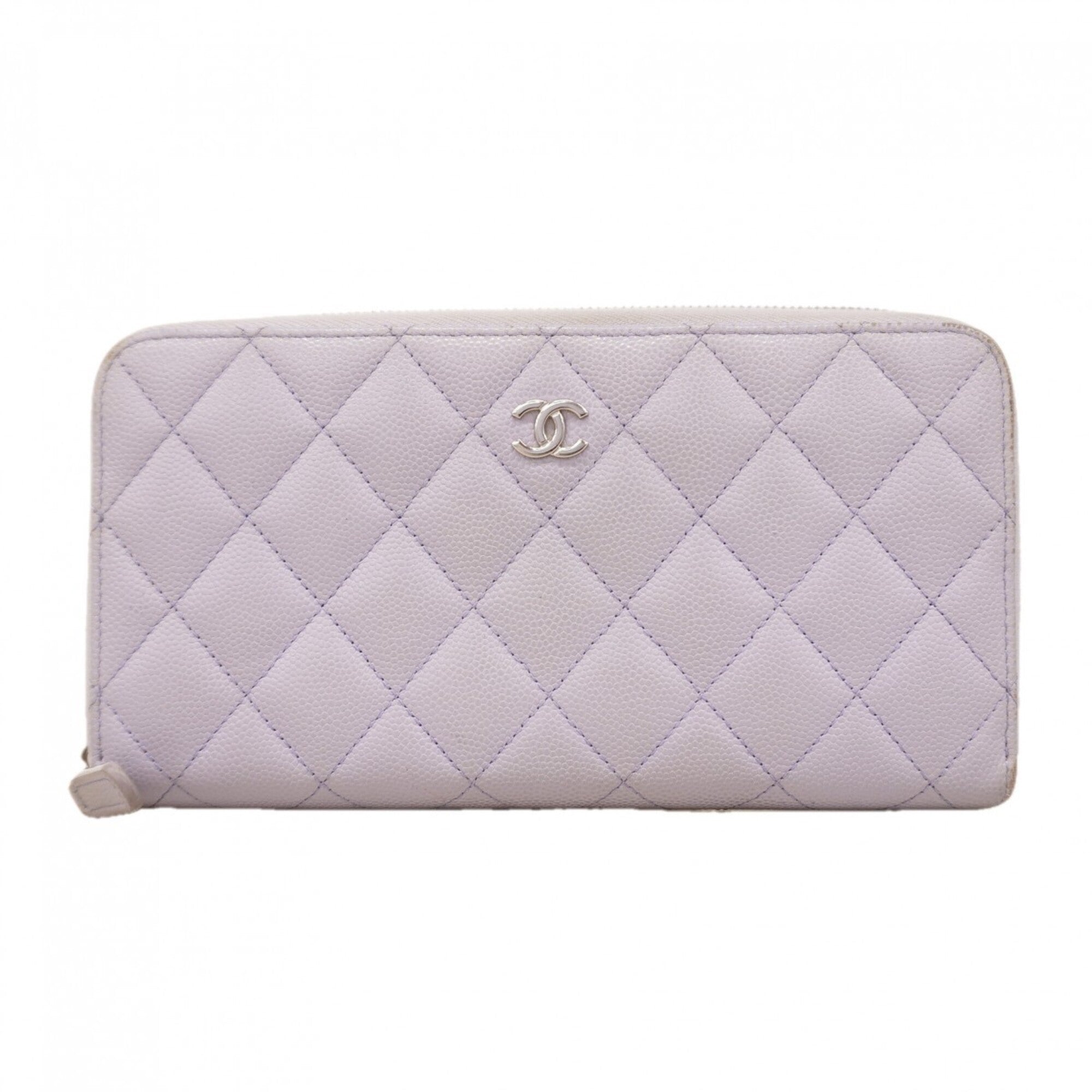 Chanel Purple Grained Calfskin Long Wallet (Bi-Fold) (Pre-Owned)