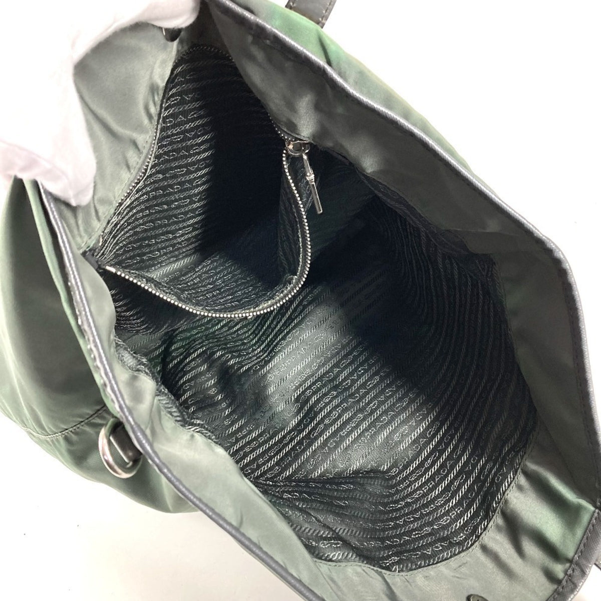Prada Gray Nylon Leather Shoulder Bag Tote Bag (Pre-Owned)
