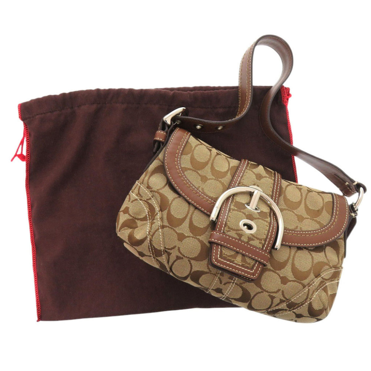 Coach Beige Brown Leather Canvas Shoulder Bag (Pre-Owned)