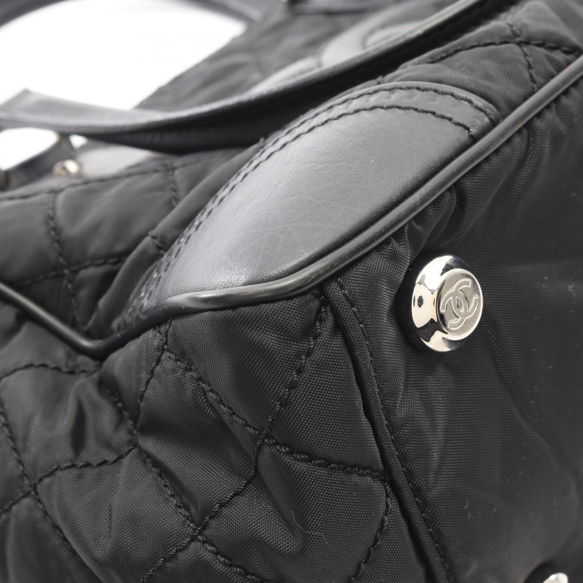Chanel Black Nylon Leather Handbag Tote Bag (Pre-Owned)