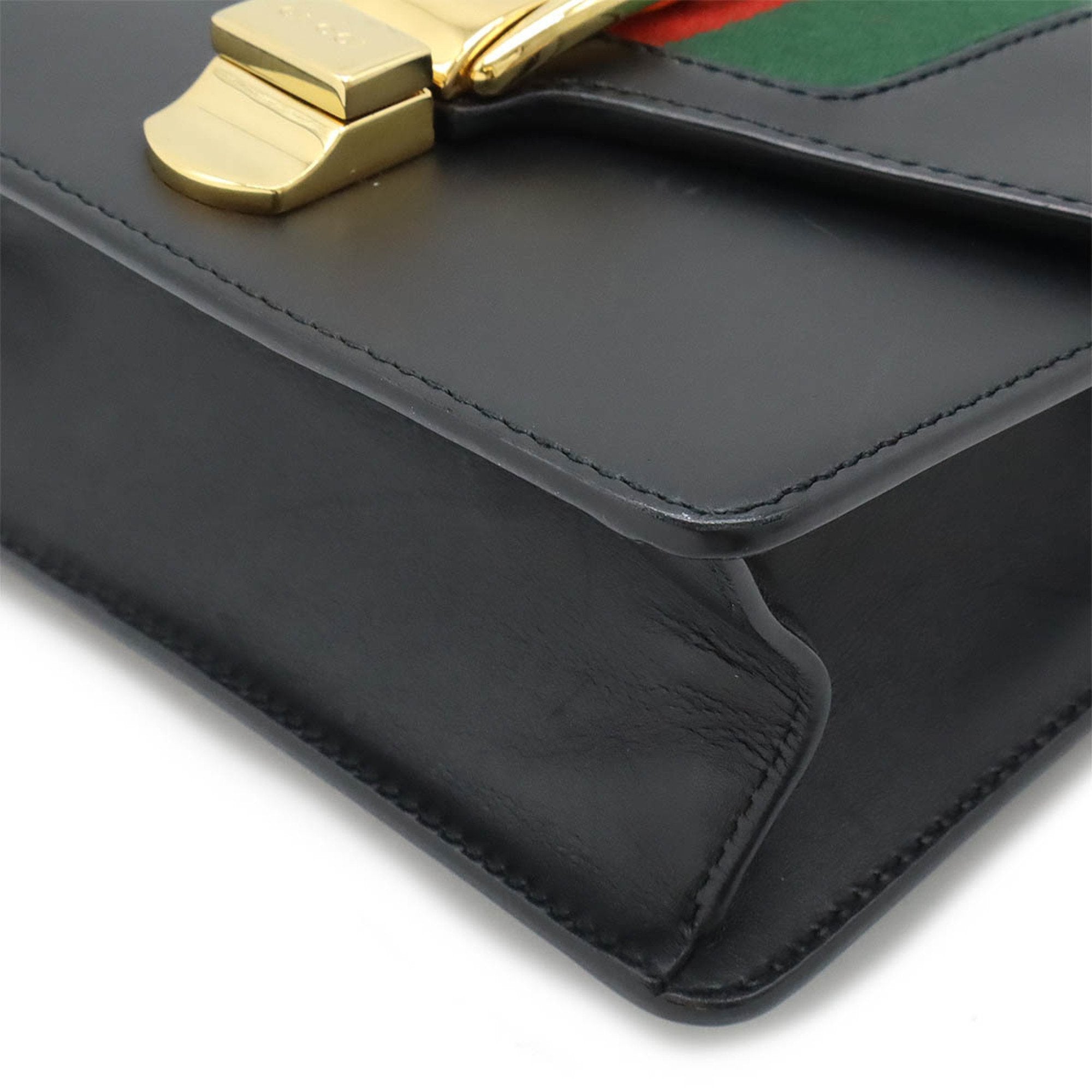 Gucci Black Green Red Color Leather Pochette Shoulder Bag (Pre-Owned)