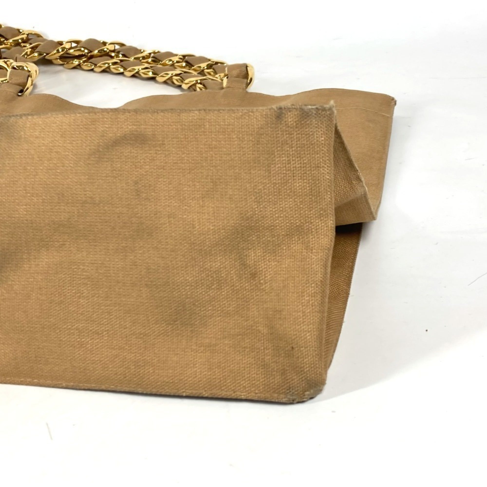 Chanel Beige Black Canvas Shoulder Bag Tote Bag (Pre-Owned)