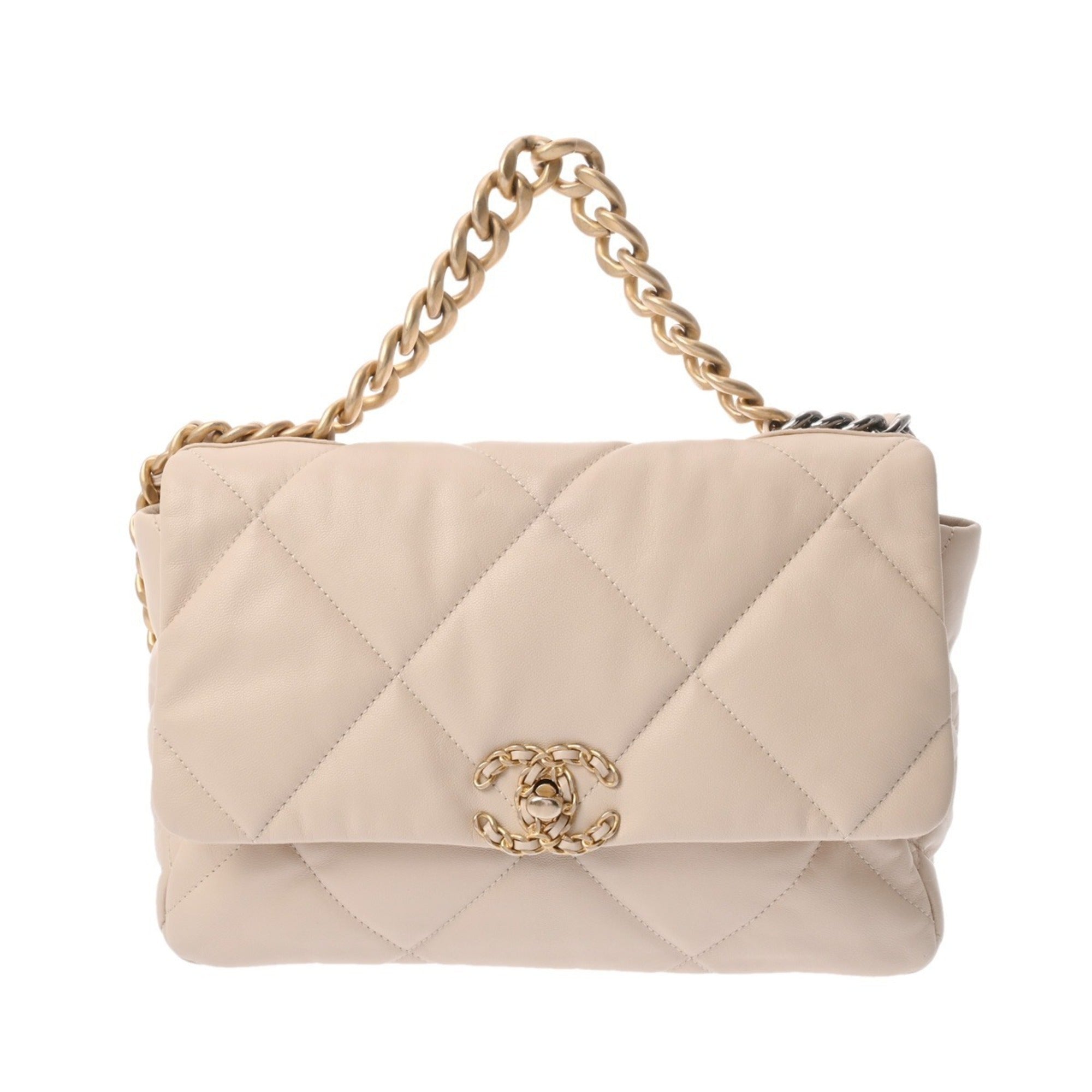Chanel Beige Leather Handbag Shoulder Bag (Pre-Owned)