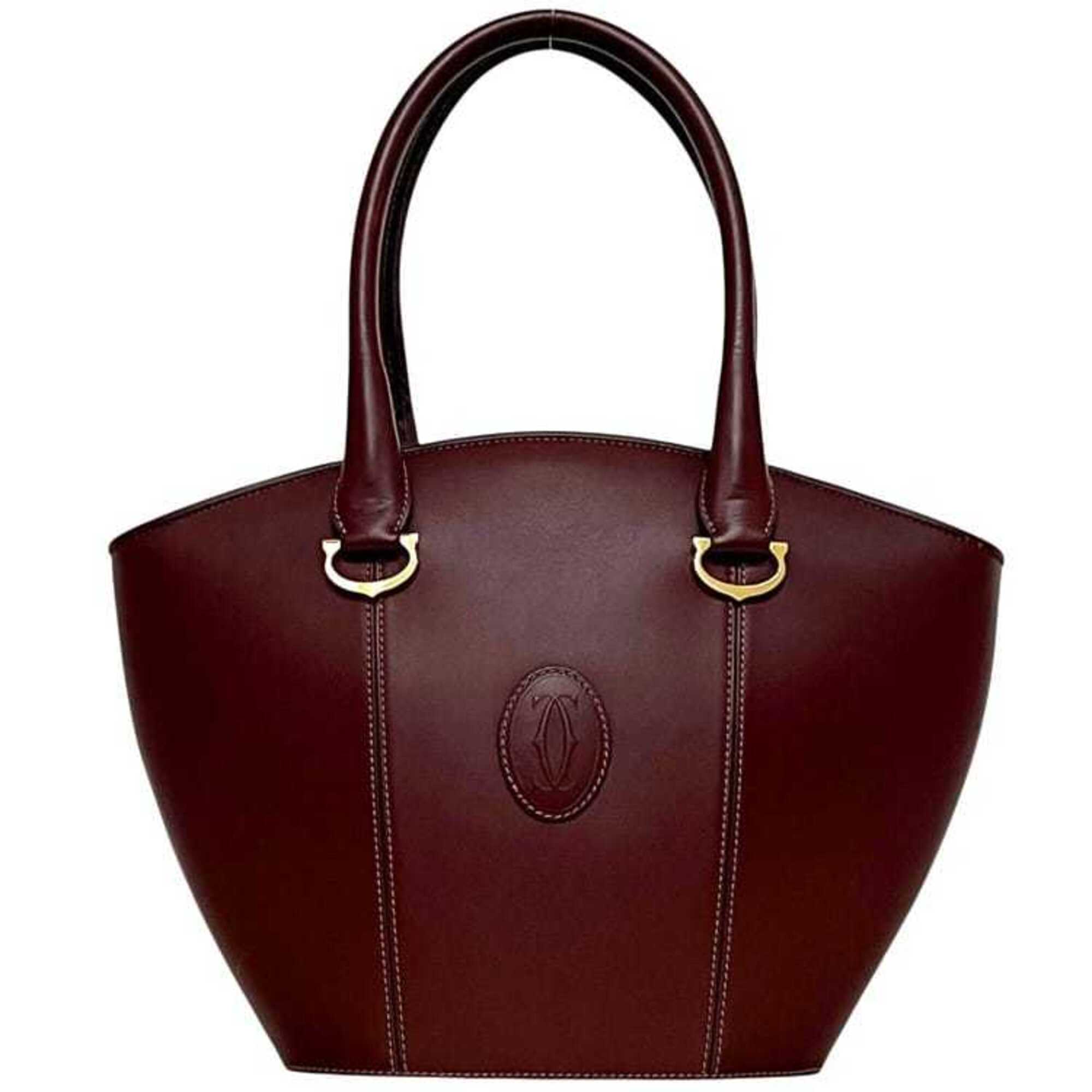 Cartier Bordeaux Leather Handbag Tote Bag (Pre-Owned)