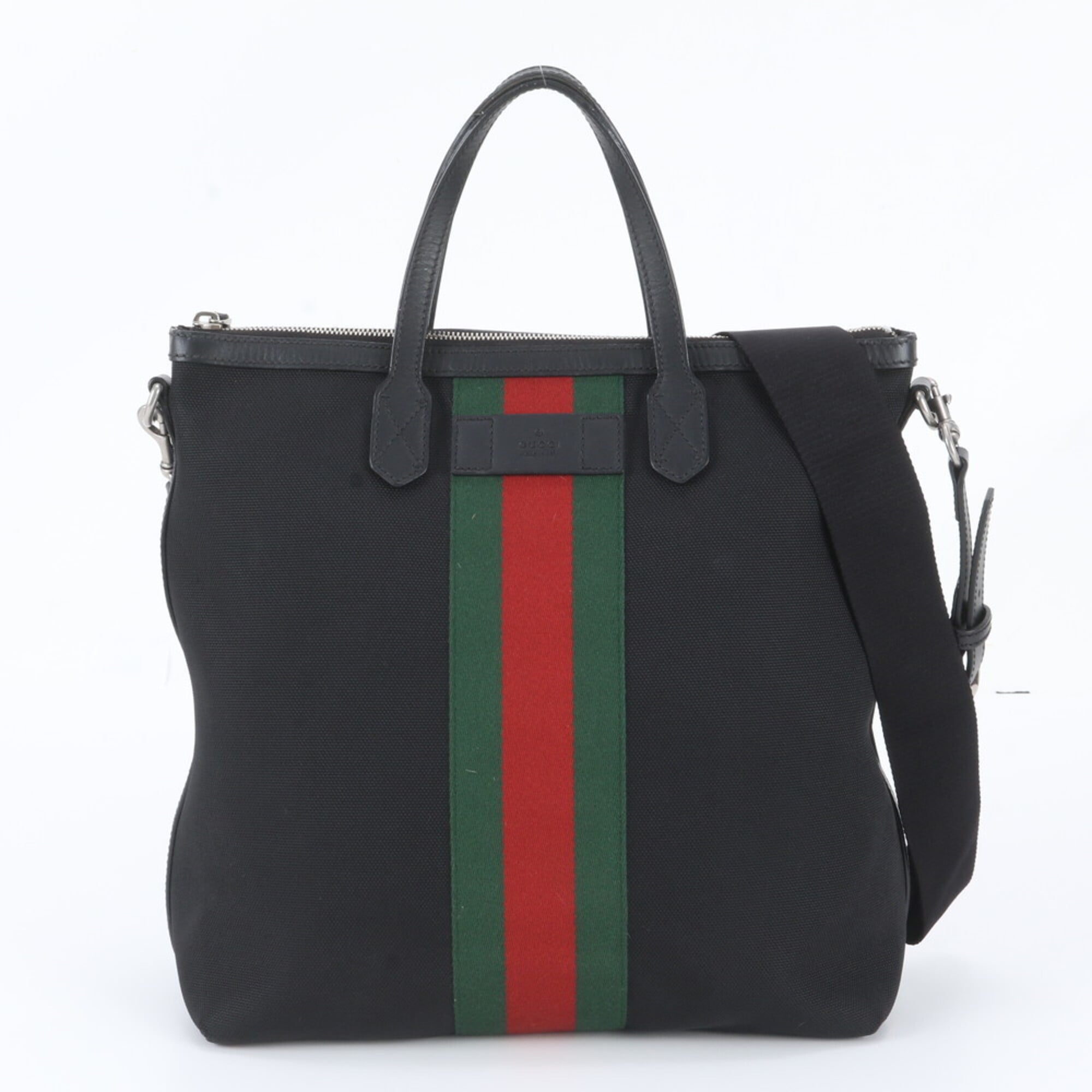 Gucci Black Leather Canvas Shoulder Bag Tote Bag (Pre-Owned)