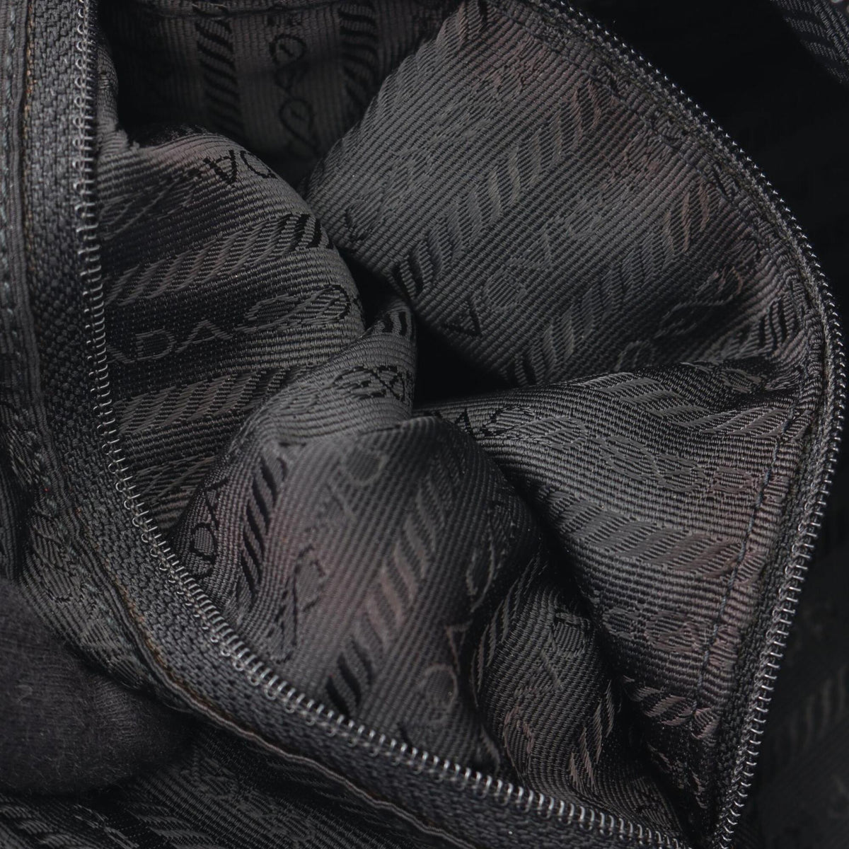 Prada Black Nylon Leather Handbag Shoulder Bag (Pre-Owned)