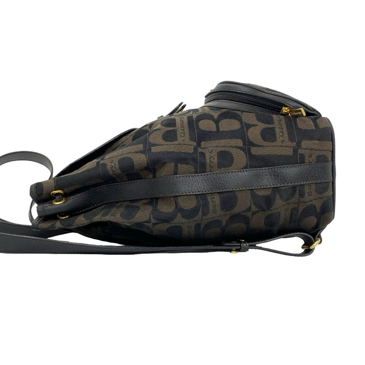 Burberry Black Brown Canvas Leather Backpack (Pre-Owned)
