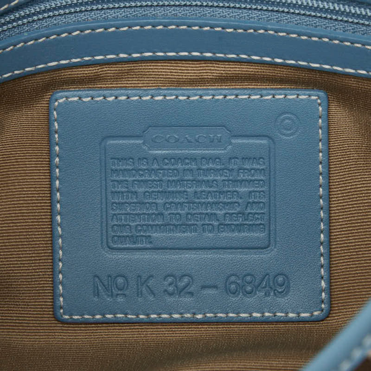 Coach Beige Blue Canvas Leather Shoulder Bag (Pre-Owned)