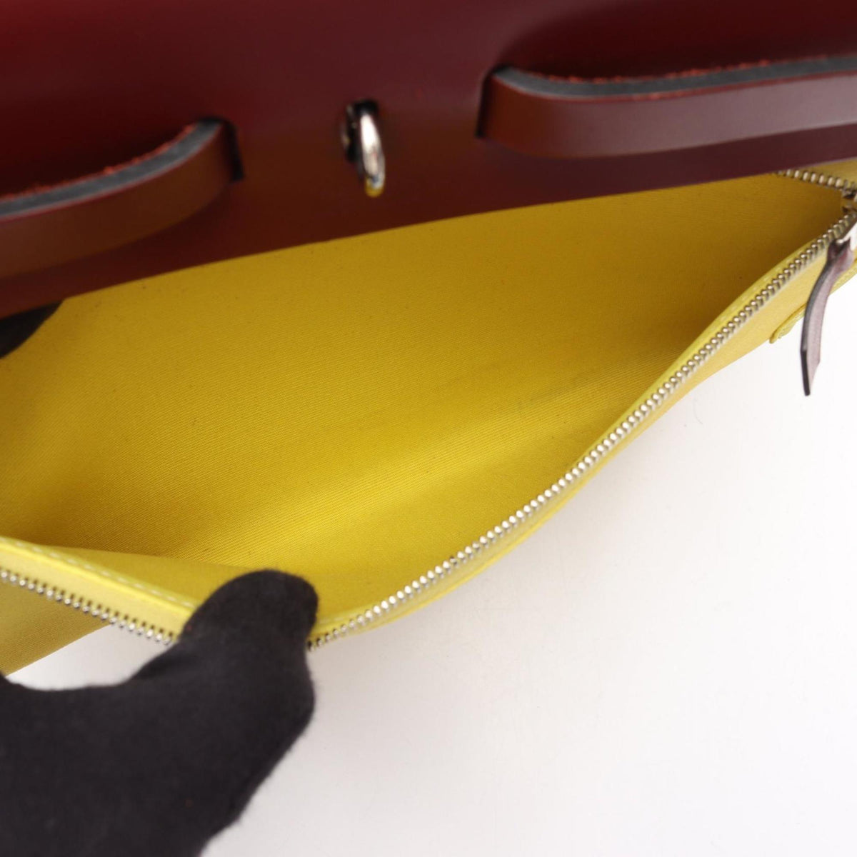 Hermes Bordeaux Lime Yellow Toile Officier Canvas Leather Handbag Pouch (Pre-Owned)