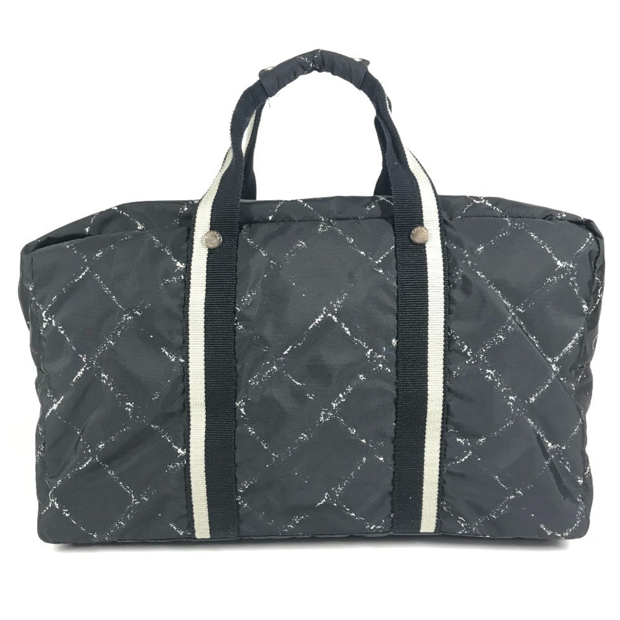 Chanel Black White Nylon Boston Bag Shoulder Bag (Pre-Owned)