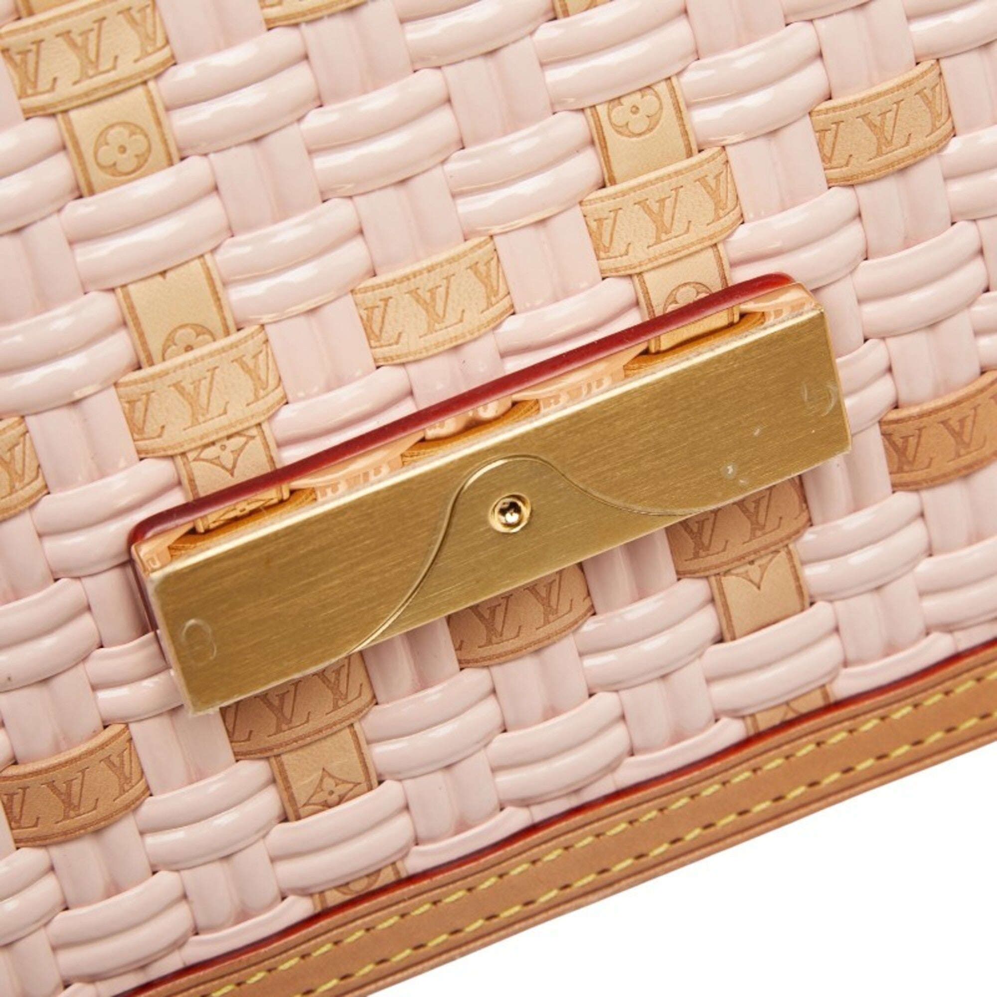 Louis Vuitton Pink Beige Leather Straw Shoulder Bag (Pre-Owned)