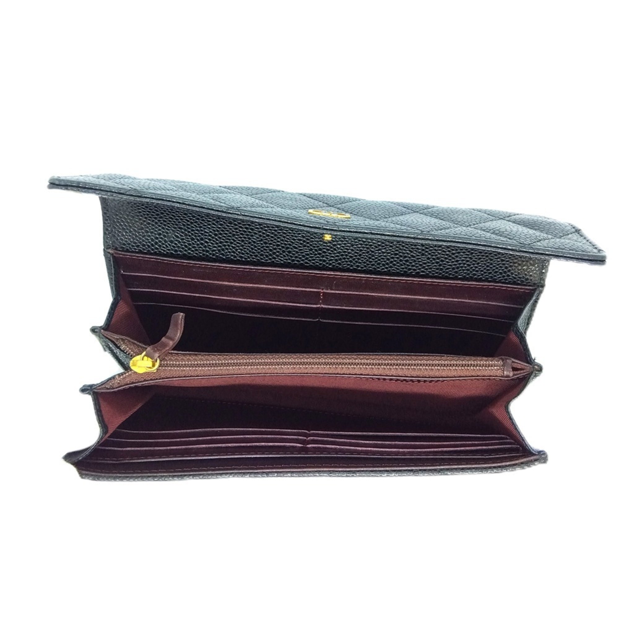Chanel Black Grained Calfskin Long Wallet (Bi-Fold) (Pre-Owned)