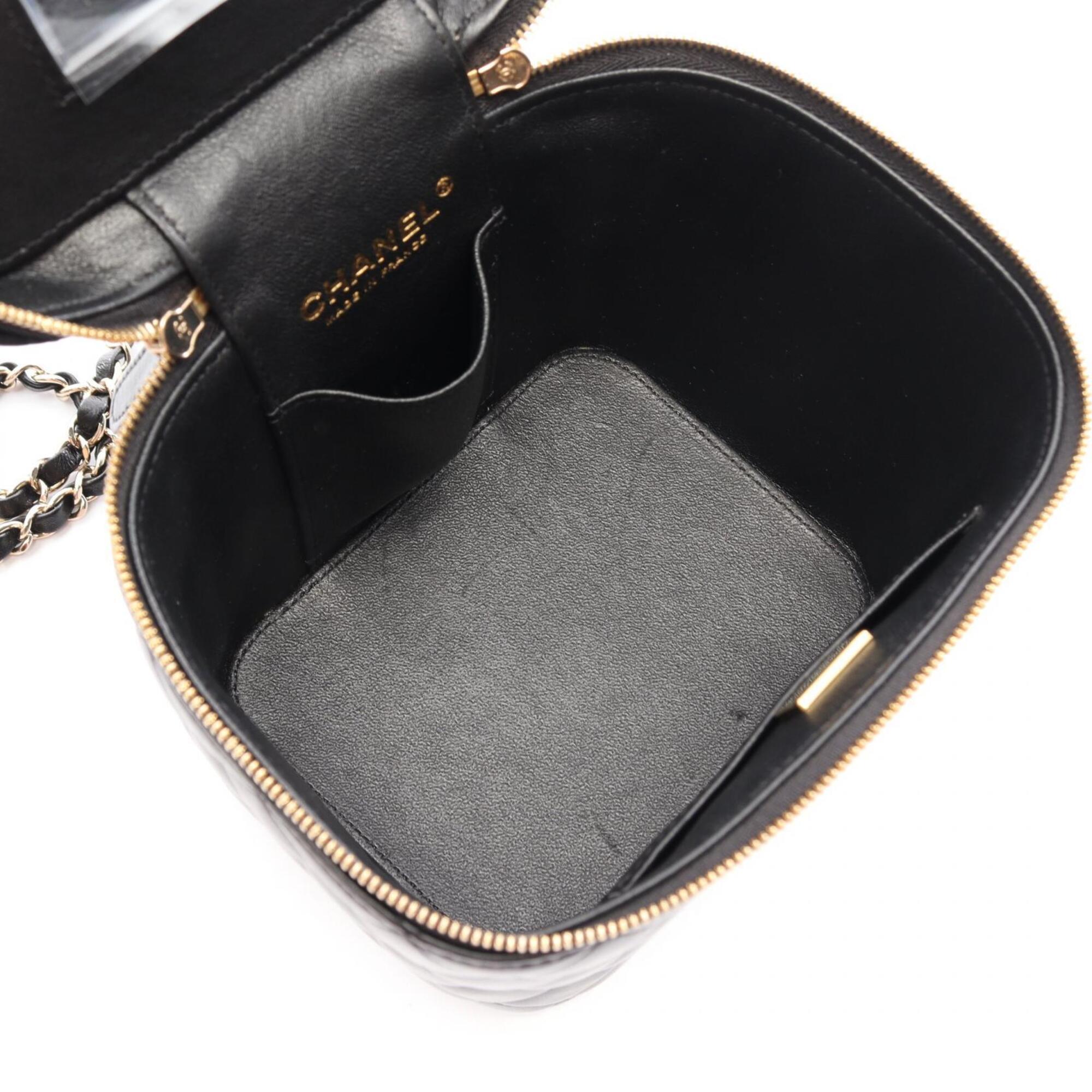 Chanel Black Leather Handbag Shoulder Bag Vanity Bag (Pre-Owned)