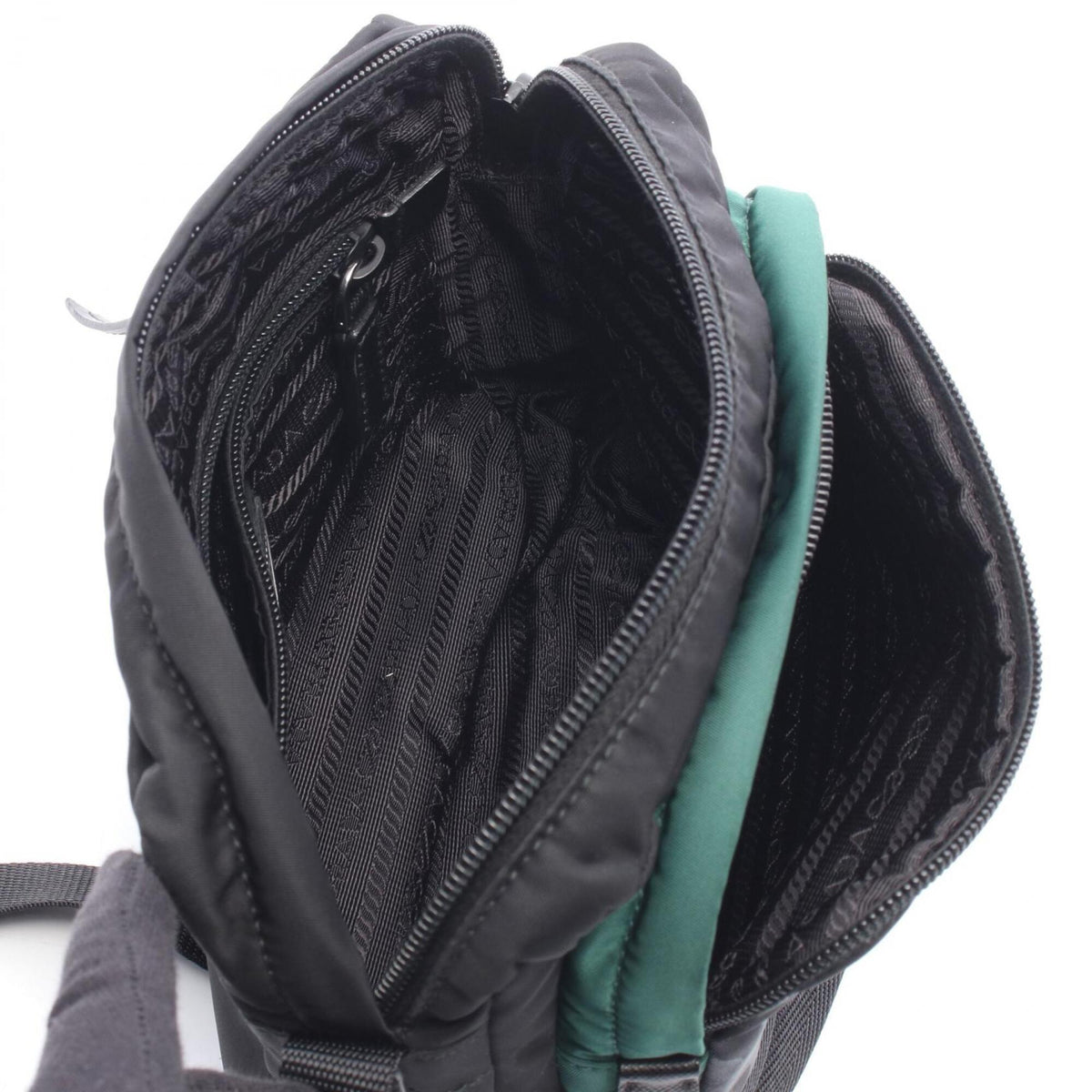Prada Black Green Multi-Color Nylon Leather Handbag Shoulder Bag (Pre-Owned)