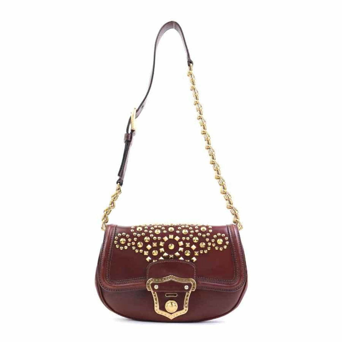 Miu Miu Brown Gold Leather Metal Shoulder Bag (Pre-Owned)