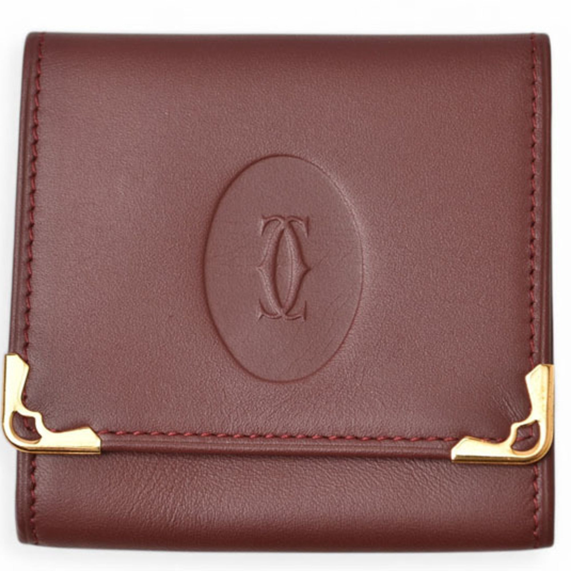 Cartier Bordeaux Leather Coin Purse/Coin Case (Pre-Owned)