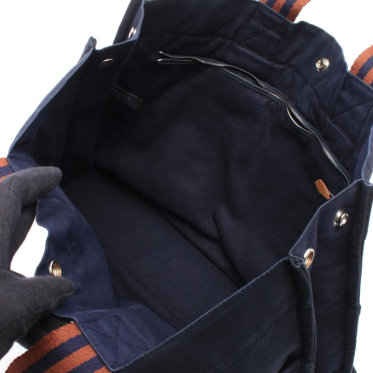 Hermes Navy Canvas Handbag Tote Bag (Pre-Owned)