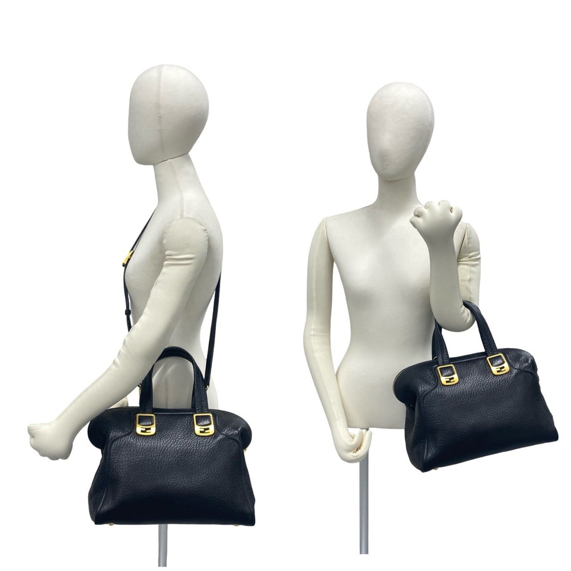 Fendi Black Leather Boston Bag Handbag Shoulder Bag (Pre-Owned)