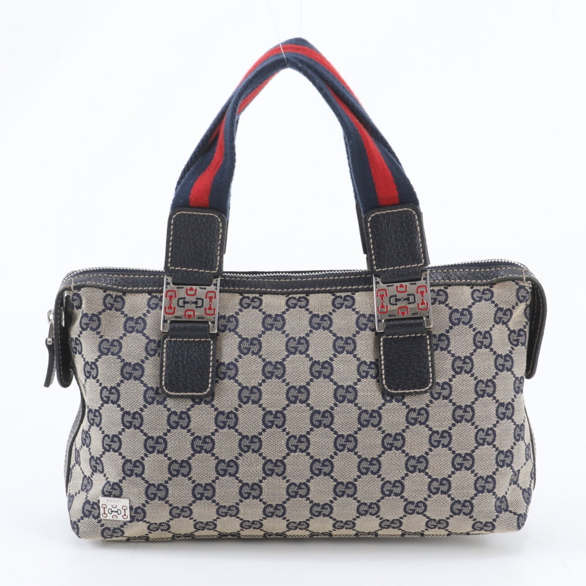 Gucci Gg Canvas Navy Gg Canvas Leather Handbag Shoulder Bag Tote Bag (Pre-Owned)