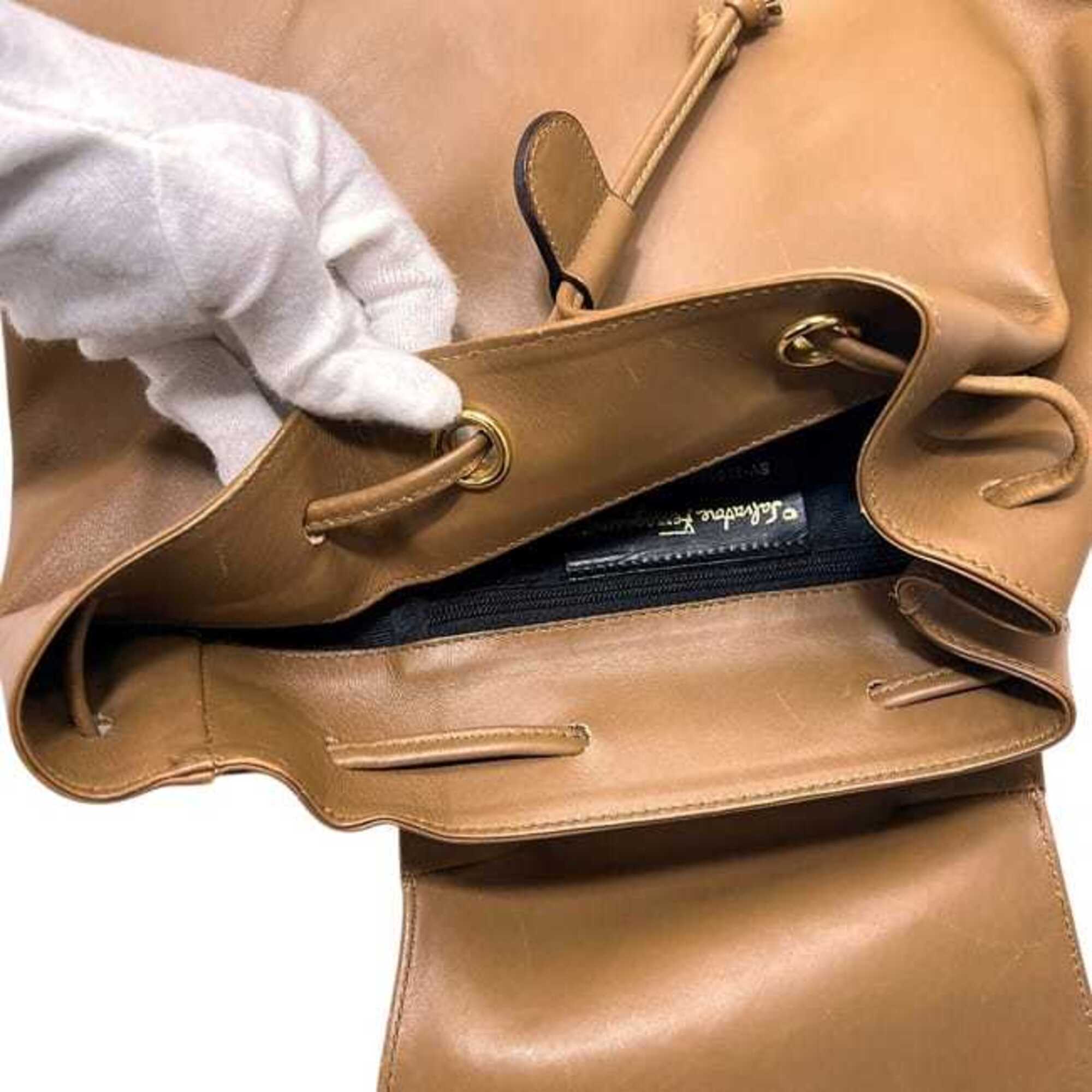 Salvatore Ferragamo Brown Camel Leather Backpack (Pre-Owned)