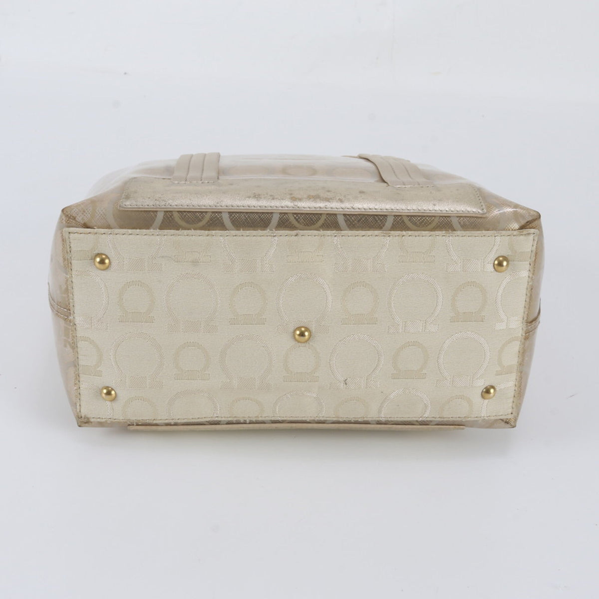 Salvatore Ferragamo Clear Gold Leather Coated Canvas Handbag Shoulder Bag Tote Bag (Pre-Owned)