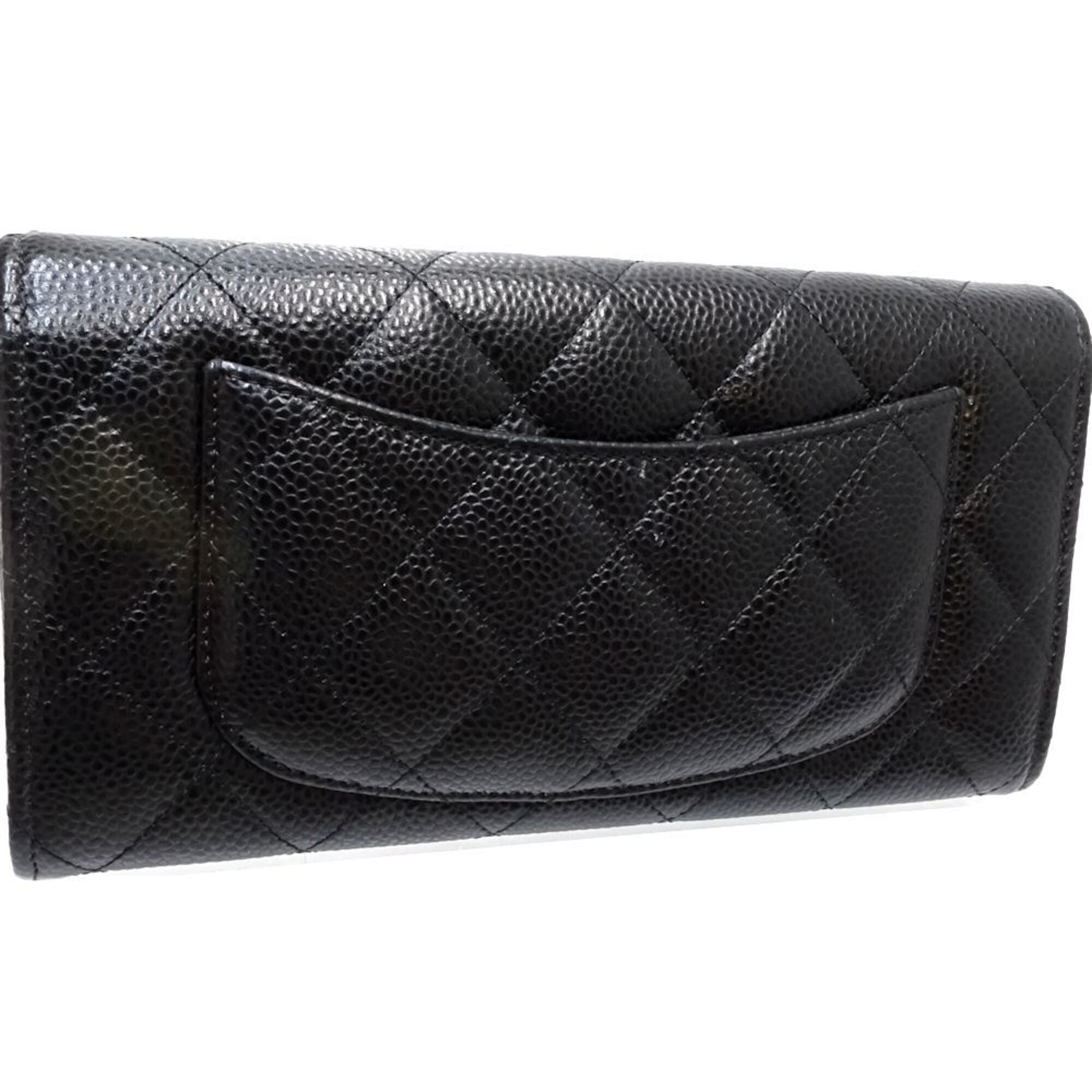 Chanel Black Grained Calfskin Long Wallet (Bi-Fold) (Pre-Owned)