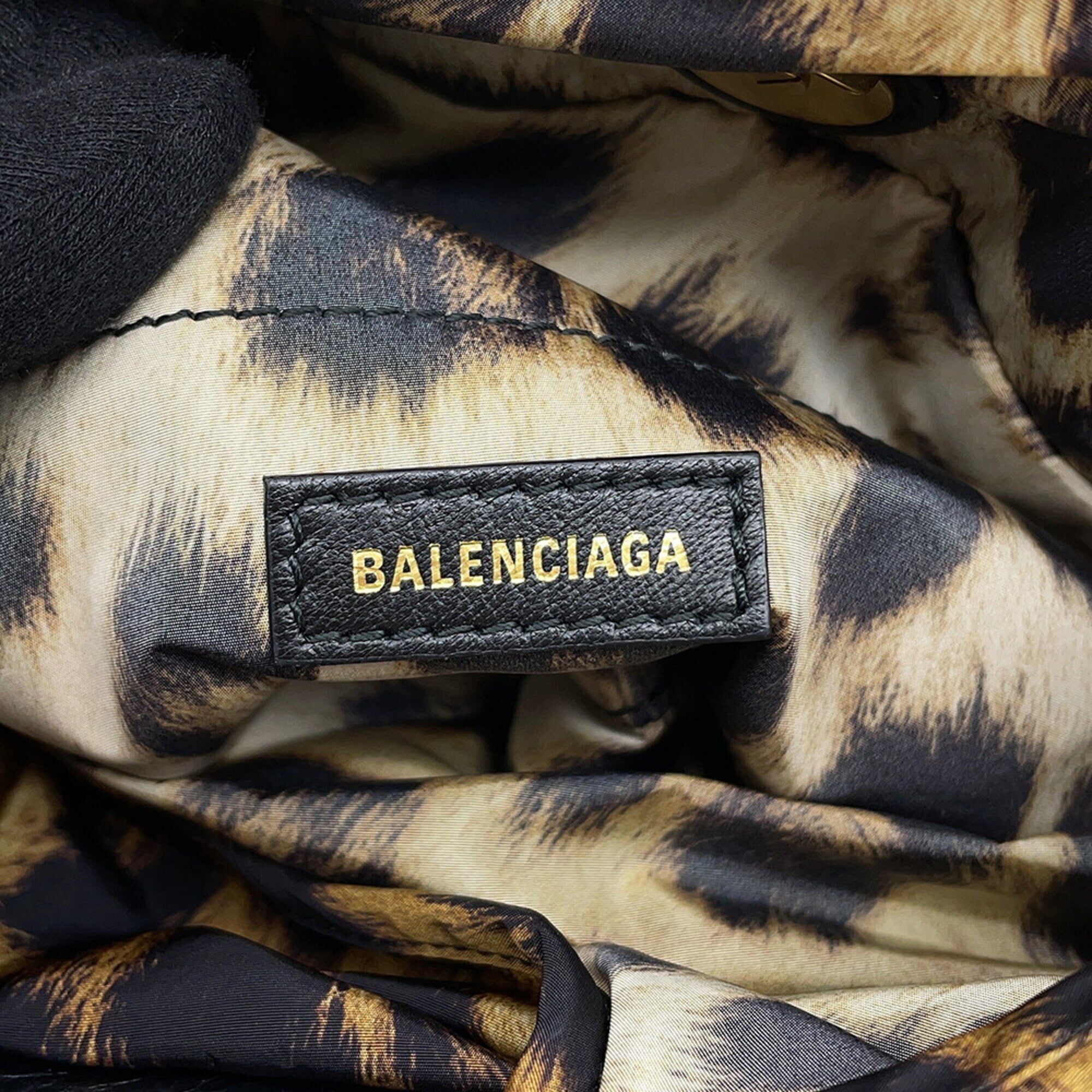 Balenciaga Black Brown Leather Nylon Handbag Shoulder Bag Tote Bag (Pre-Owned)