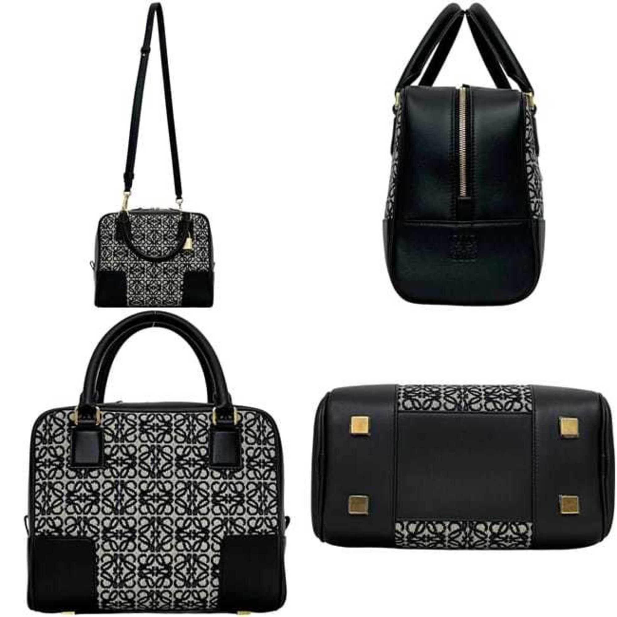 Loewe Black Navy Canvas Leather Handbag (Pre-Owned)
