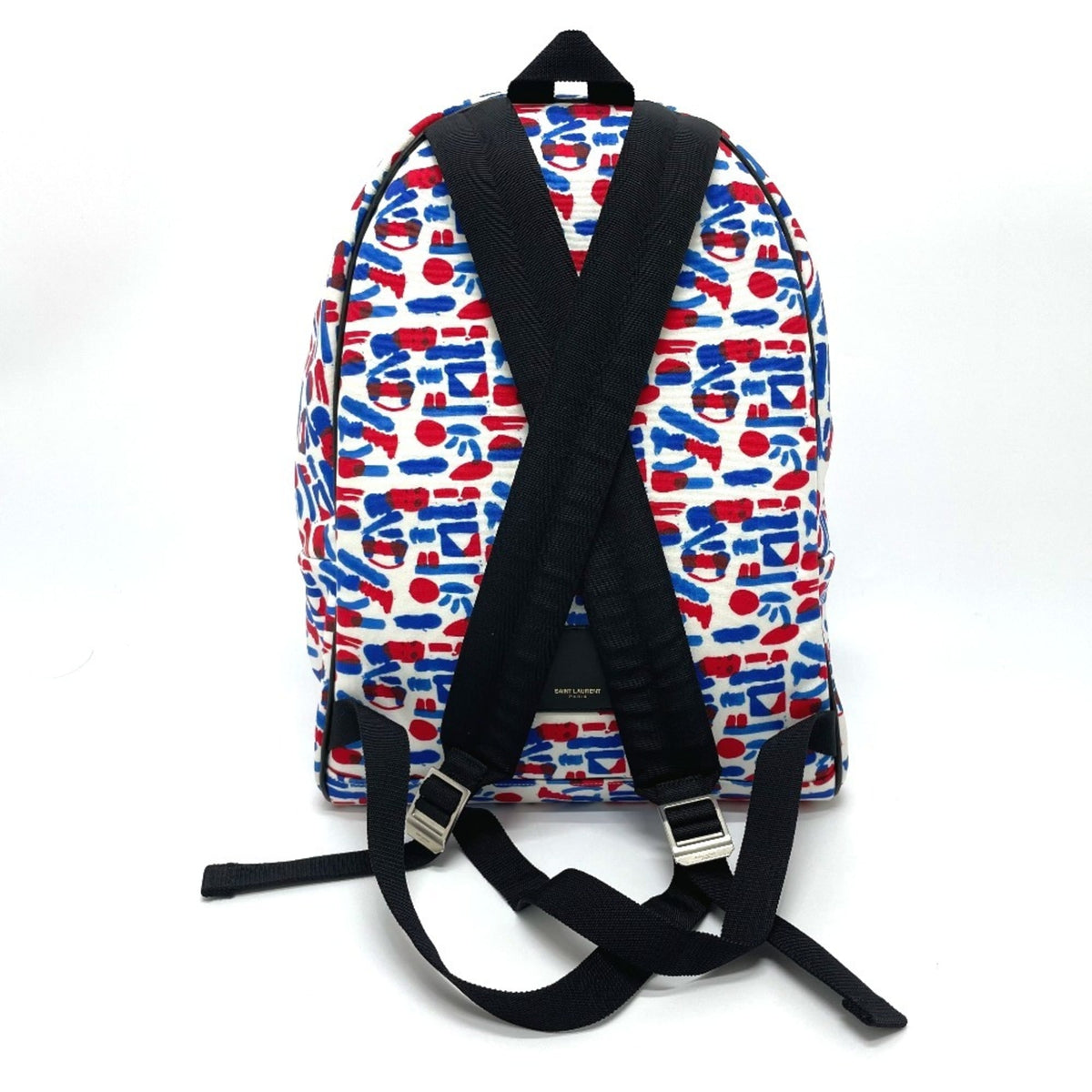 Saint Laurent Blue Red Color White Leather Canvas Backpack (Pre-Owned)
