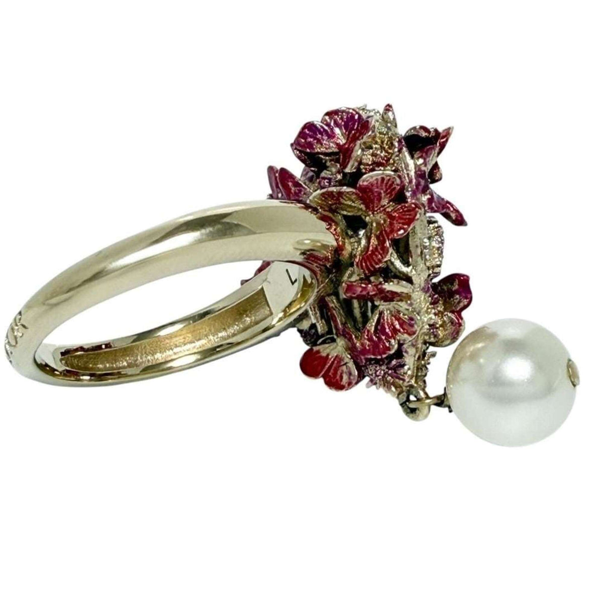 Christian Dior Artificial Pearl Metal Band Ring (Pre-Owned)