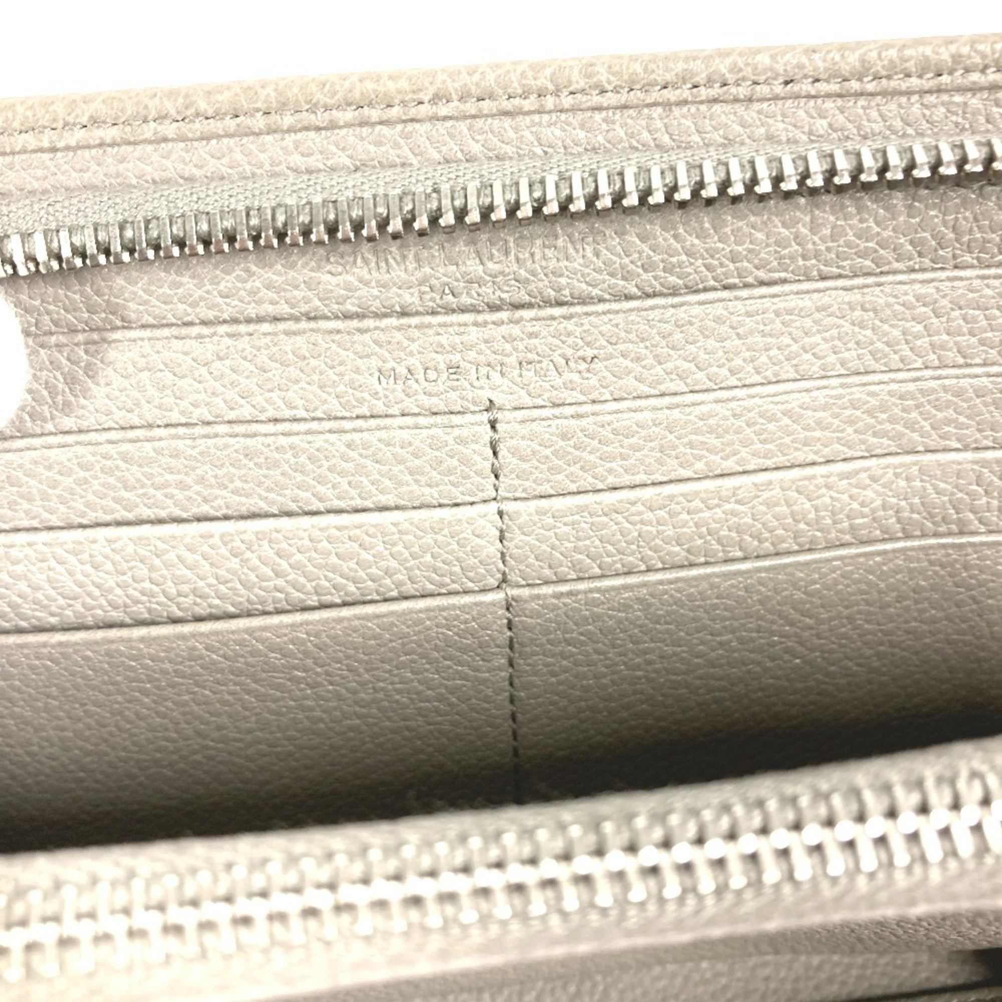 Yves Saint Laurent Gray Leather Long Wallet (Bi-Fold) (Pre-Owned)
