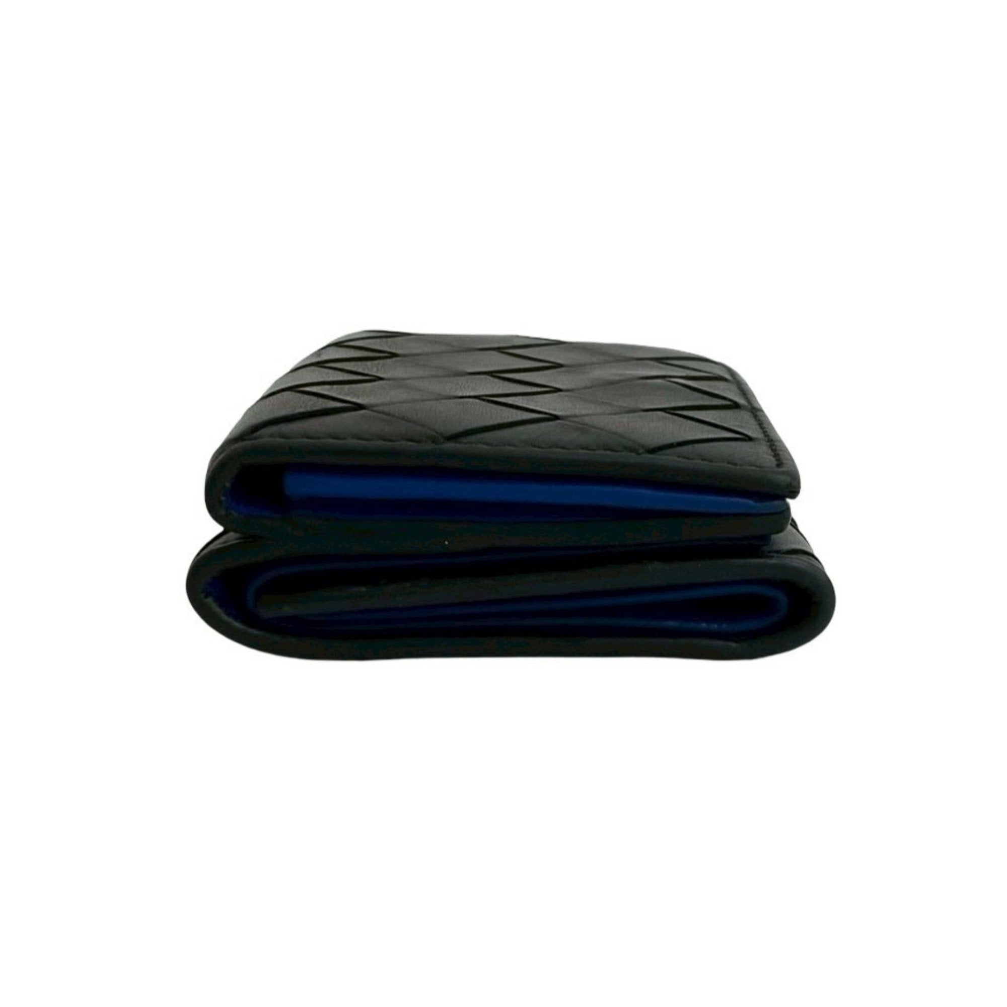 Bottega Veneta Black Blue Leather Wallet (Tri-Fold) (Pre-Owned)
