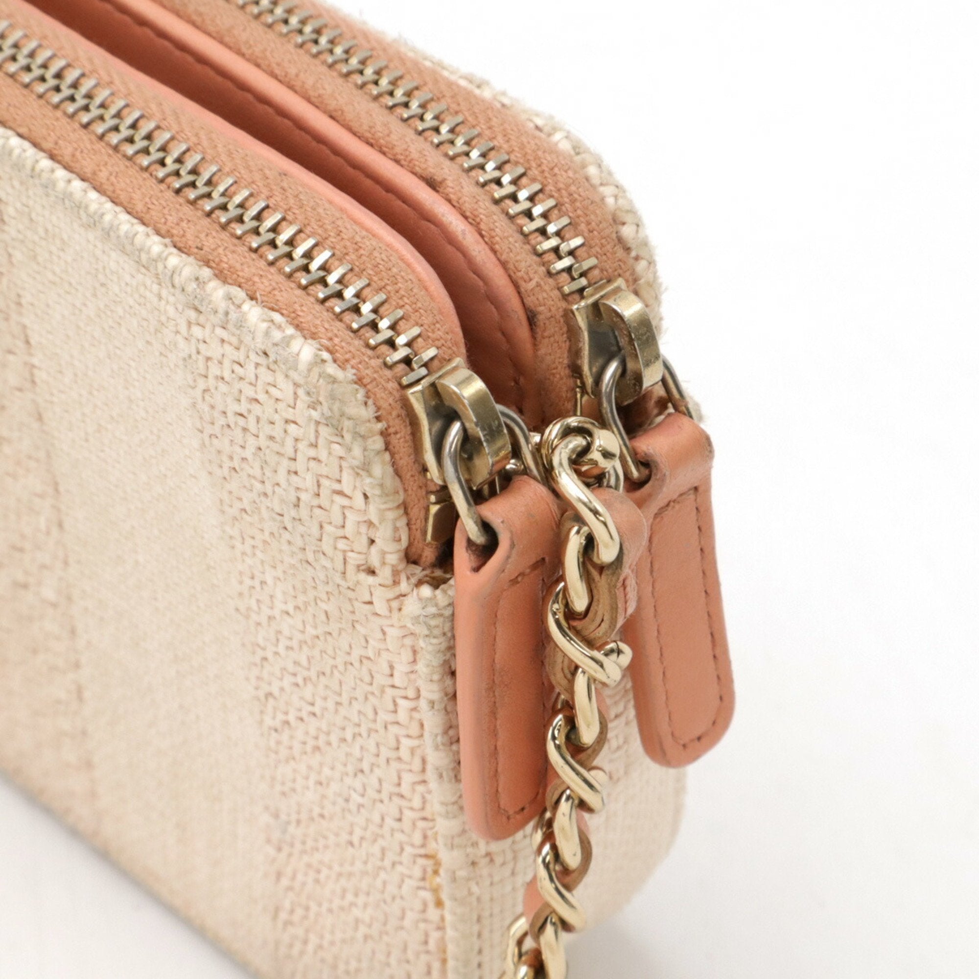 Chanel Coral Pink Canvas Leather Clutch Bag Shoulder Bag (Pre-Owned)