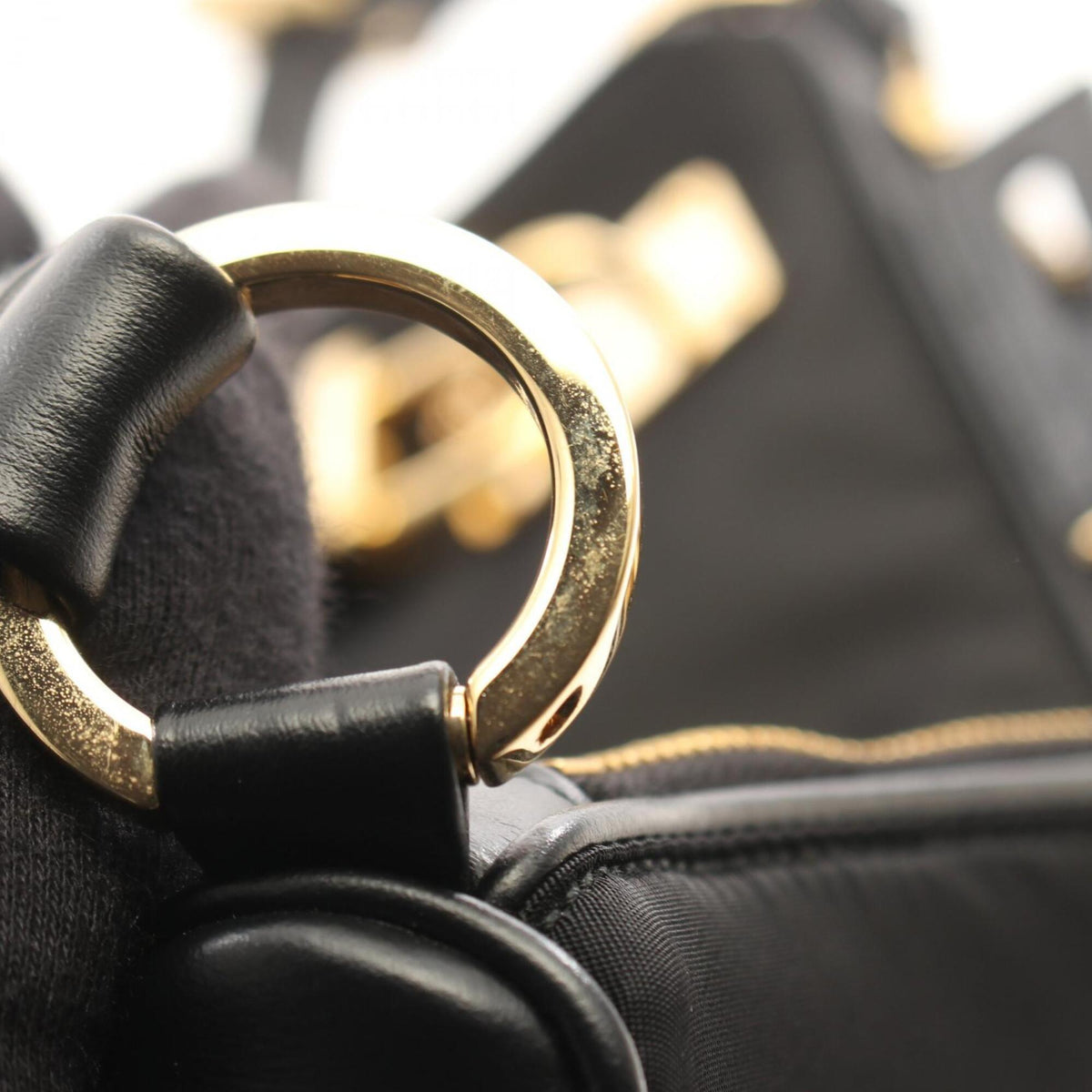Prada Black Nylon Leather Handbag Shoulder Bag (Pre-Owned)